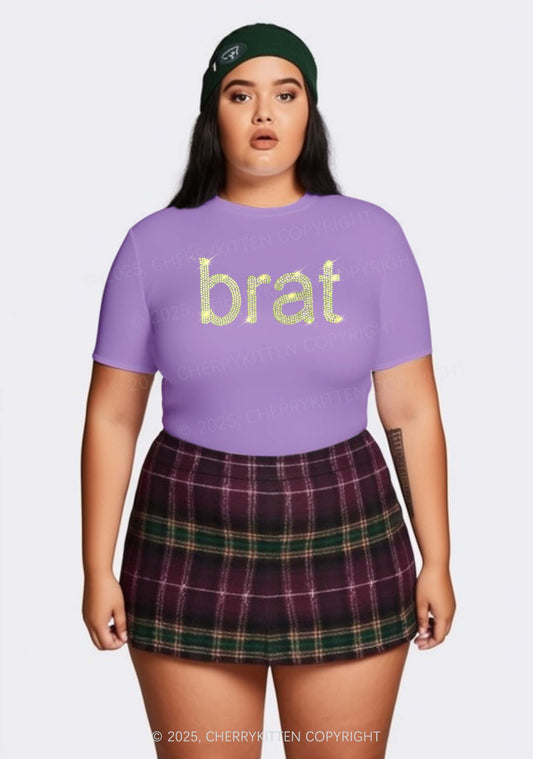 Curvy Rhinestone Green Brat Y2K Baby Tee Cherrykitten