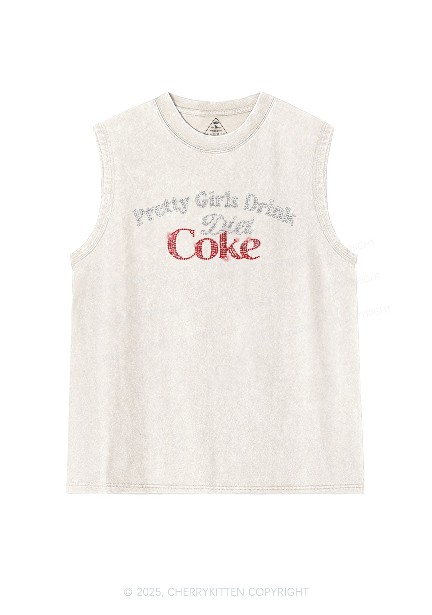 Rhinestone Pretty Girls Drink Diet Coke Y2K Washed Muscle Tank Cherrykitten