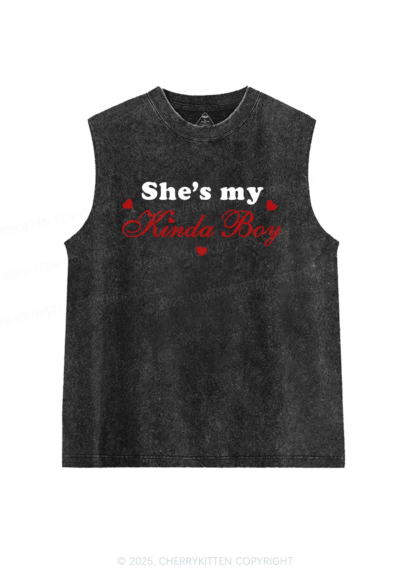 Shes My Kinda Boy Pride Y2K Washed Muscle Tank Cherrykitten