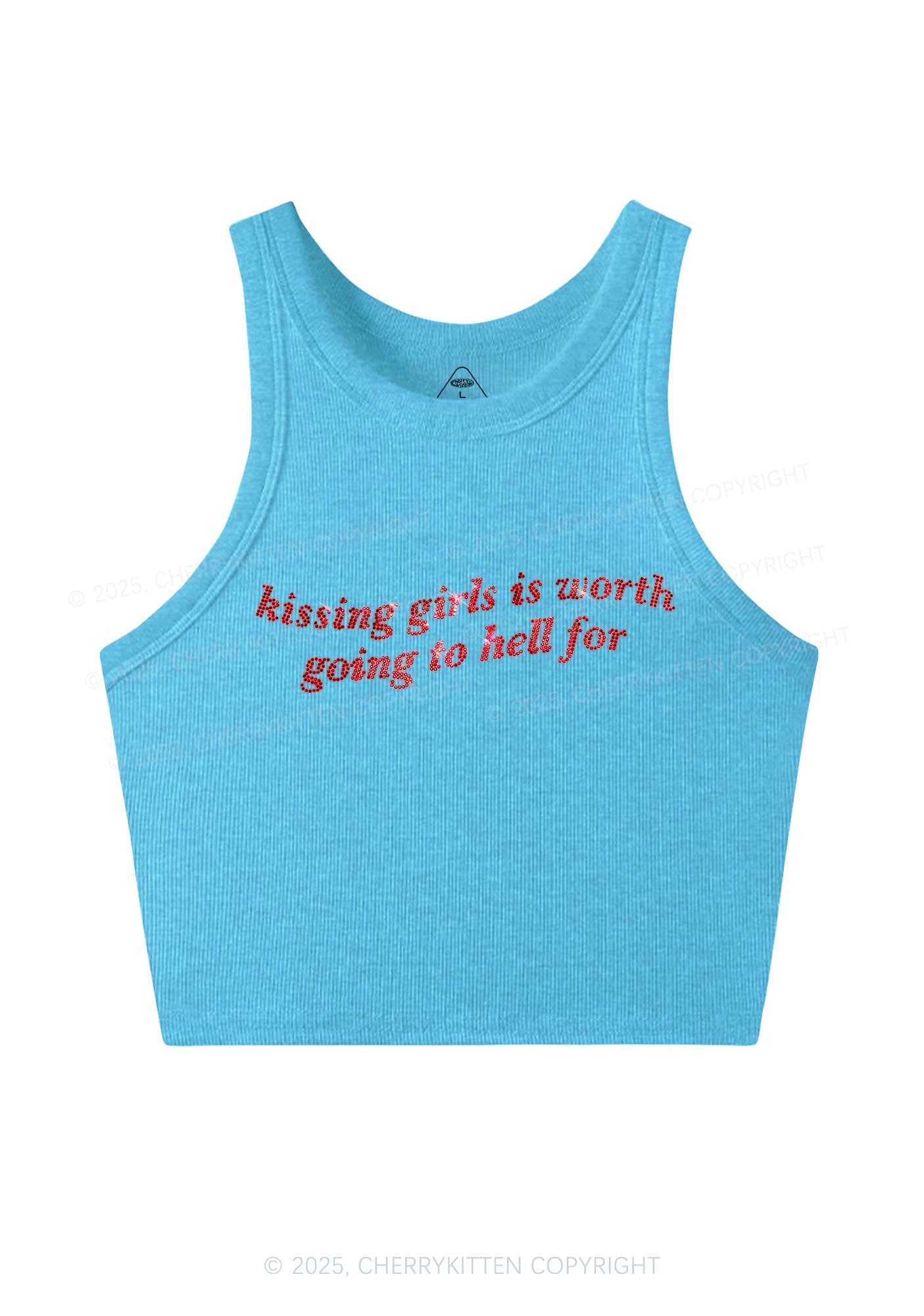 Rhinestone Kissing Girls is Worth Pride Y2K Crop Tank Top Cherrykitten