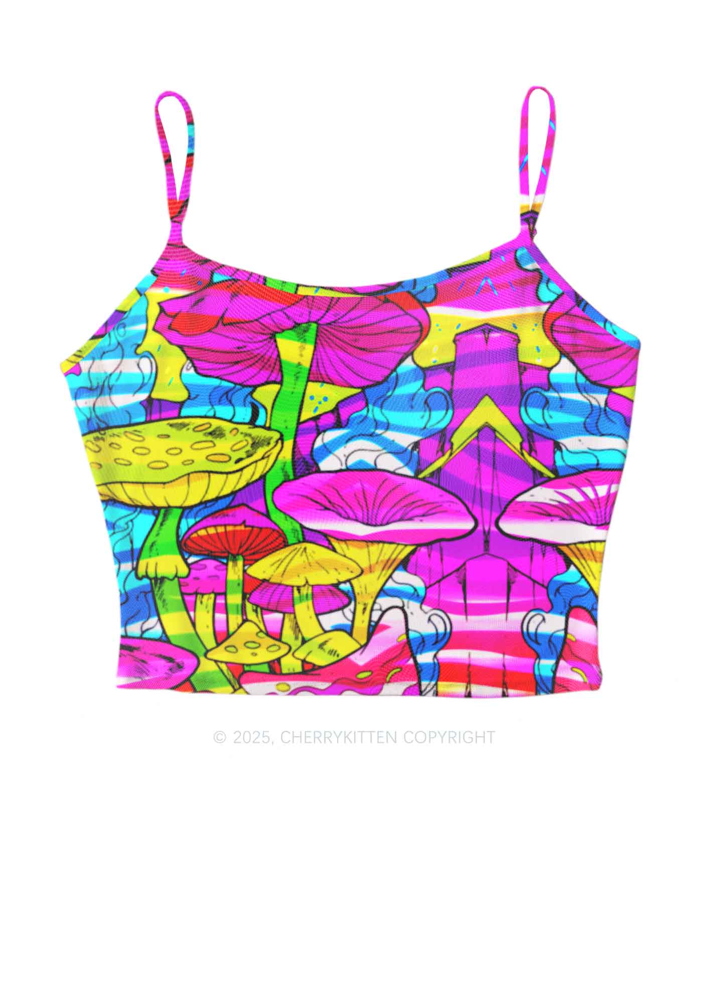 Trippy Colorful Mushrooms Y2K Mesh Cami Tank Cherrykitten