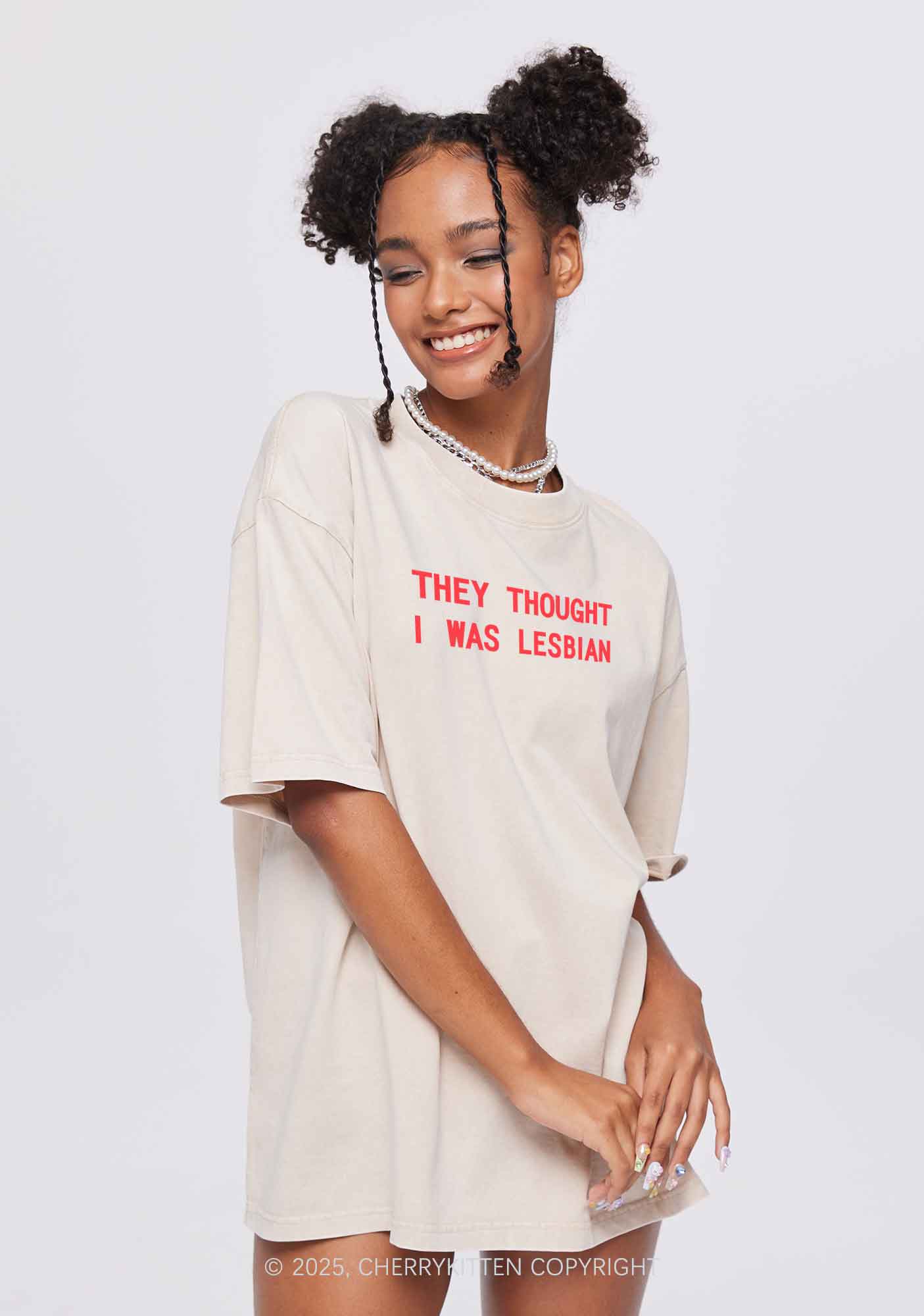 I Was Lesbian Two Sides Pride Y2K Shirts Washed Tee Cherrykitten