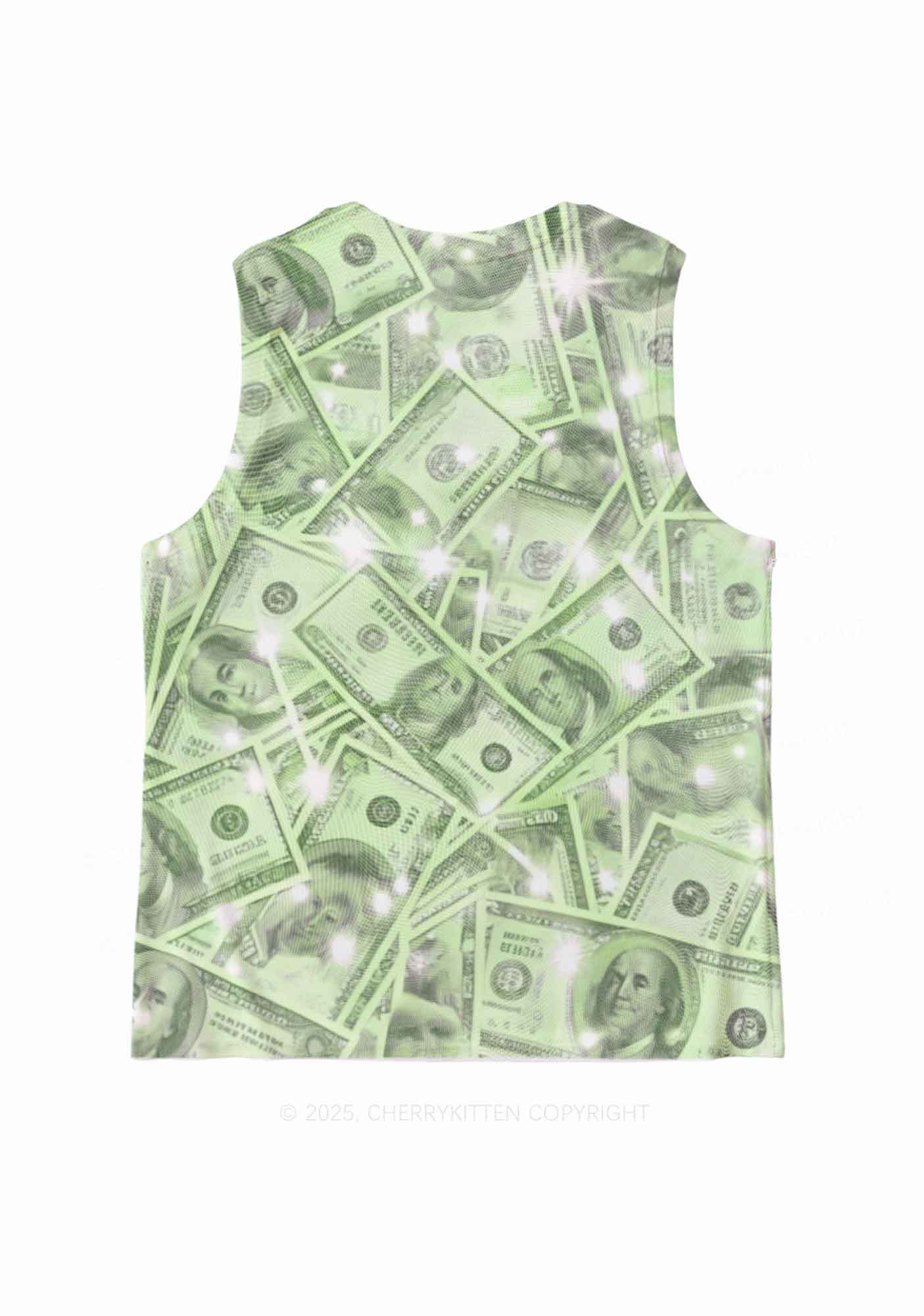 Green Shiny Money Y2K Mesh Muscle Tank Cherrykitten