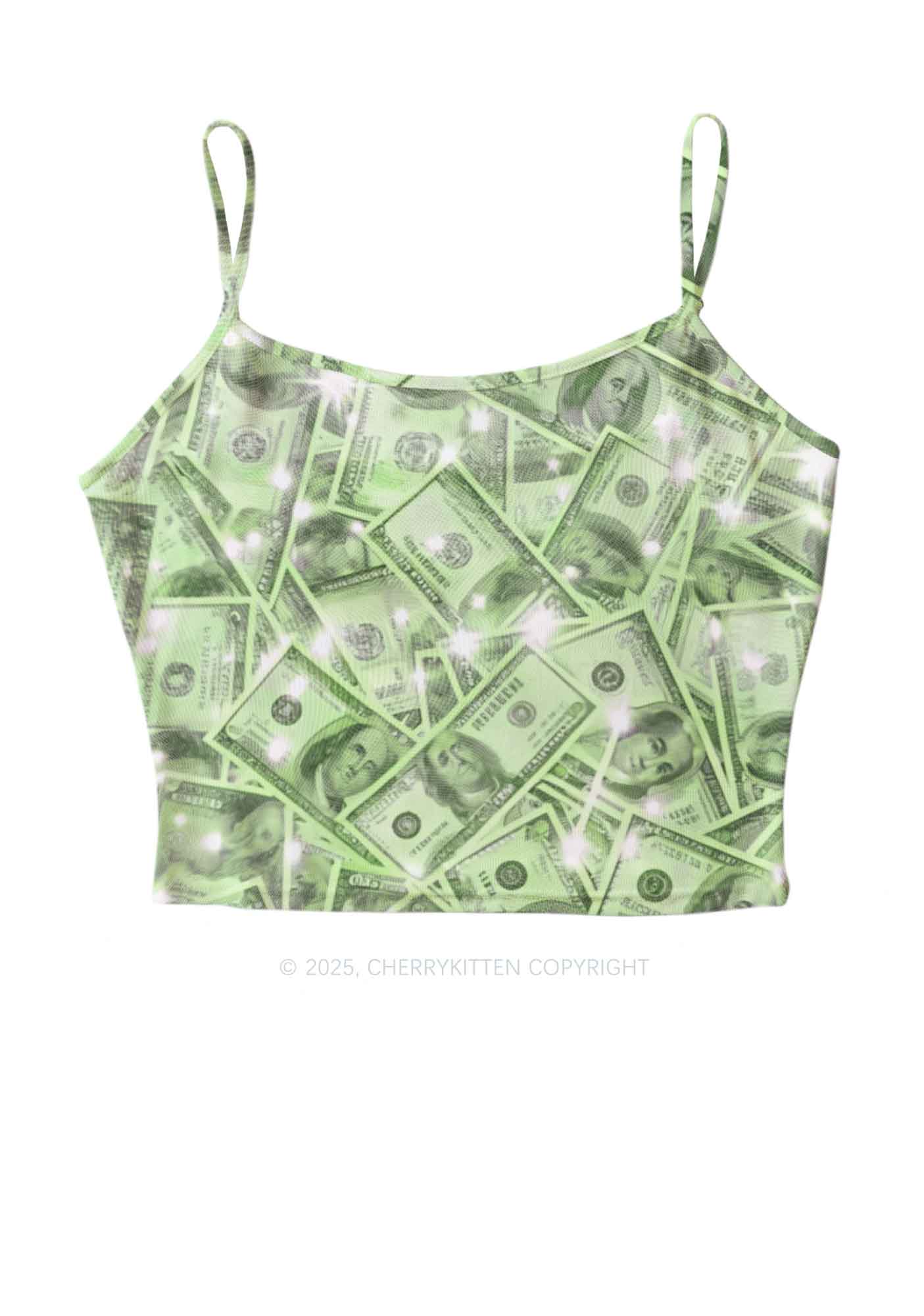 Green Shiny Money Y2K Mesh Cami Tank Cherrykitten
