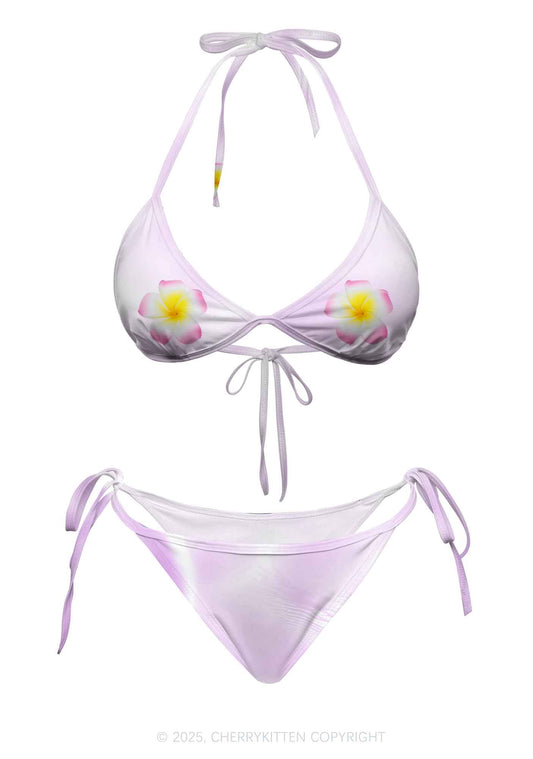 Pastel Plumeria Sparkle Y2K Print Bikini Set Cherrykitten