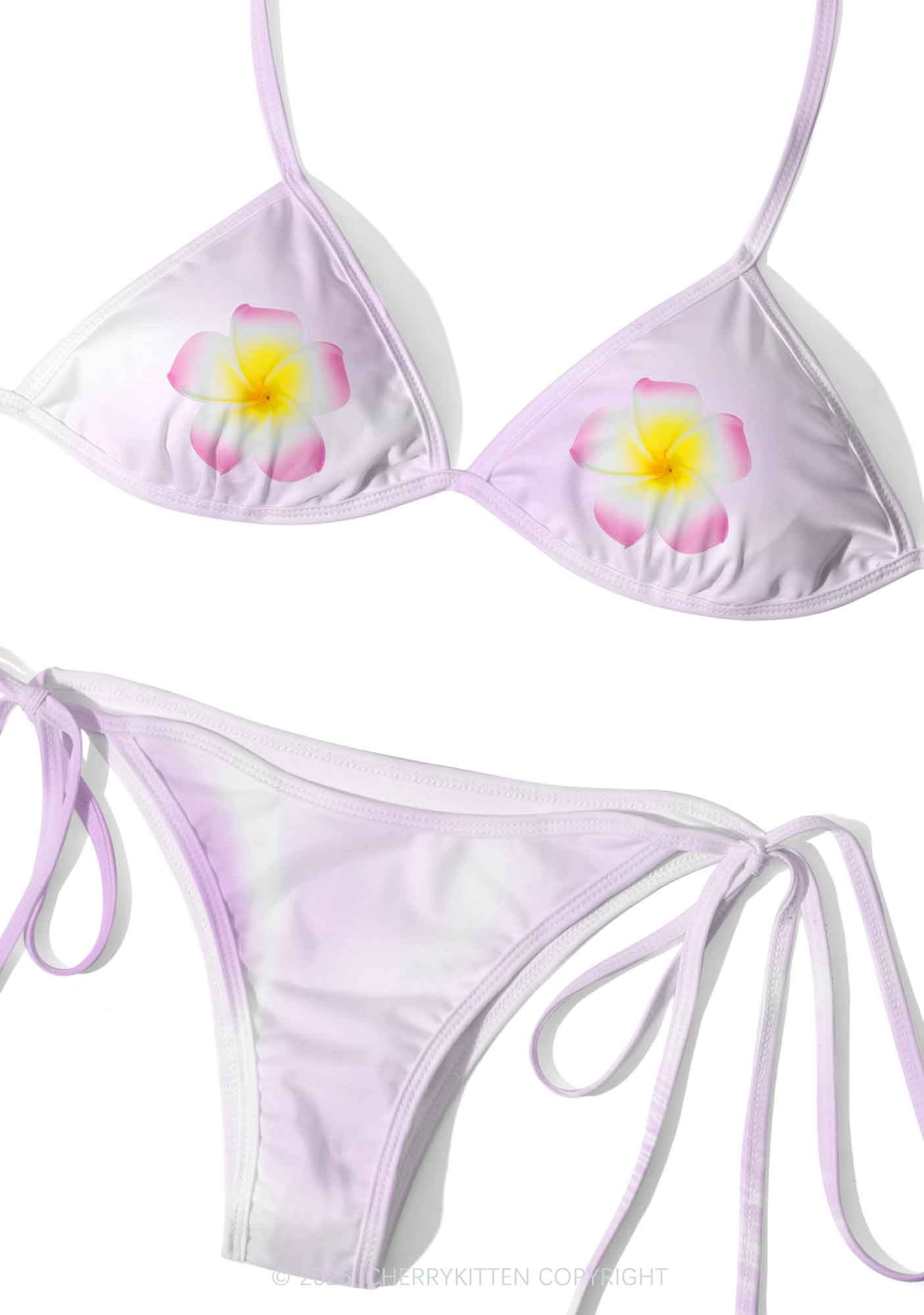 Pastel Plumeria Sparkle Y2K Print Bikini Set Cherrykitten