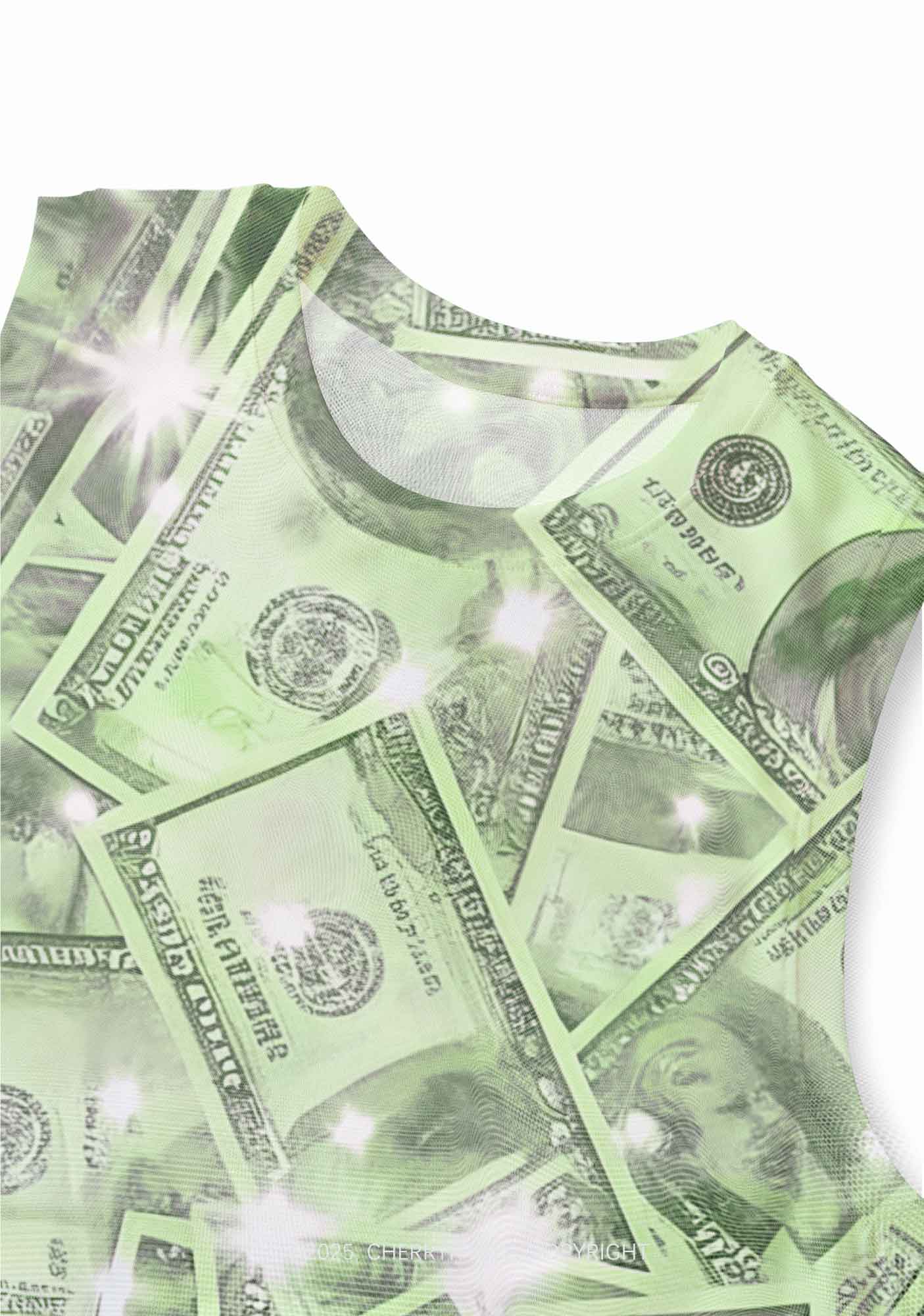 Green Shiny Money Y2K Mesh Muscle Tank Cherrykitten