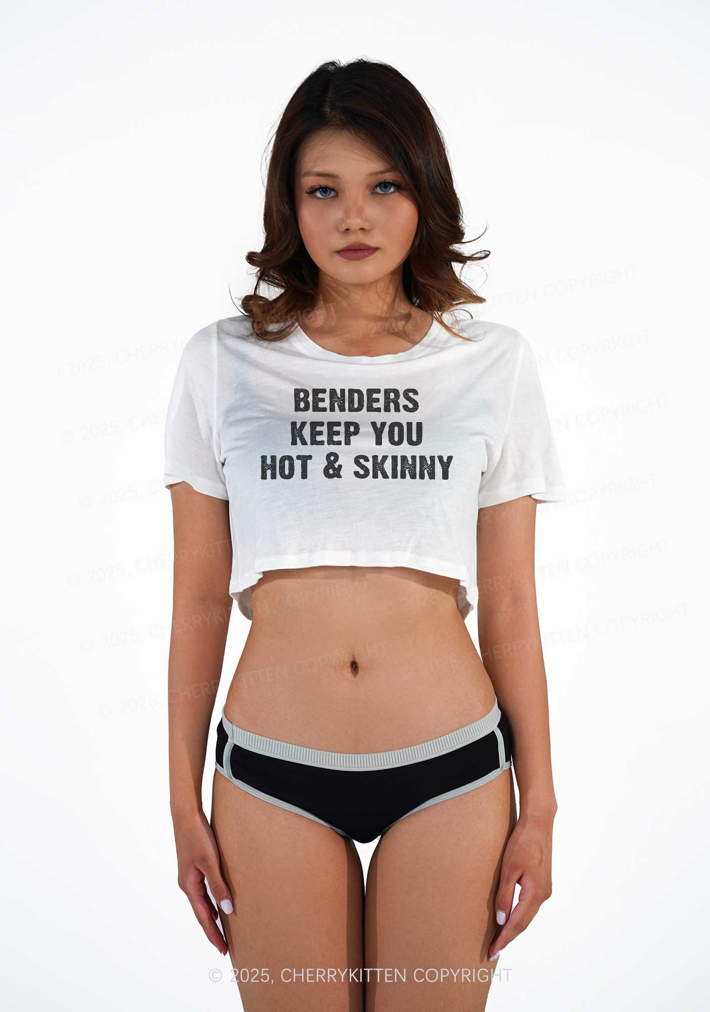 Benders Keep You Hot&Skinny Y2K Sheer Crop Tee Cherrykitten