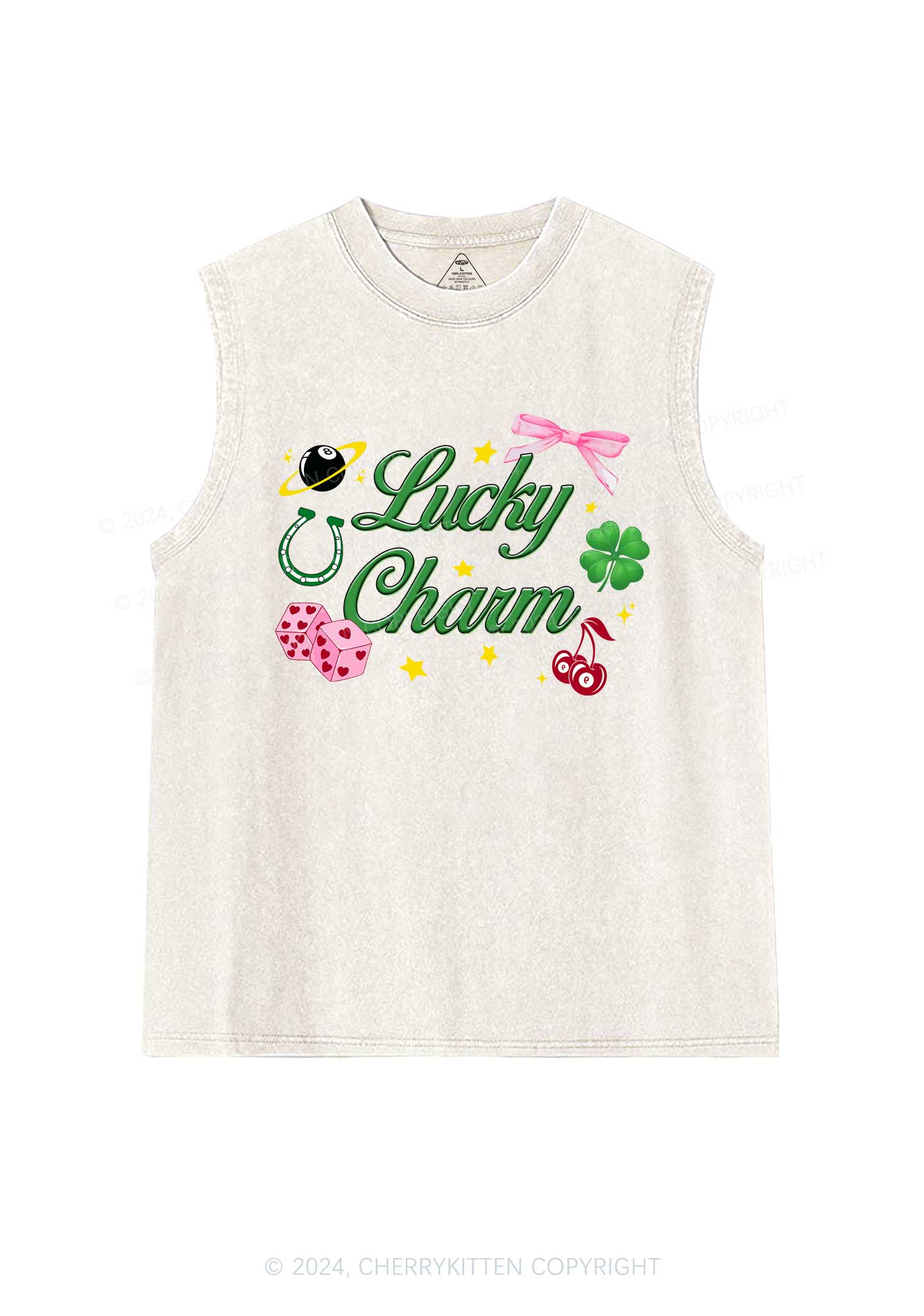 Lucky Charm St Patricks Y2K Washed Tank Cherrykitten