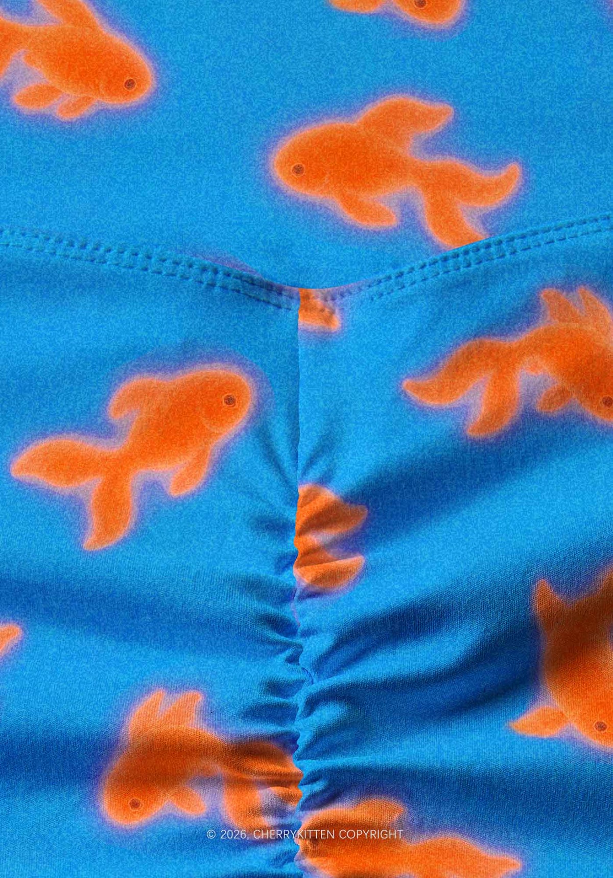 Orange Goldfish On Blue Y2K Print Gym Shorts Cherrykitten