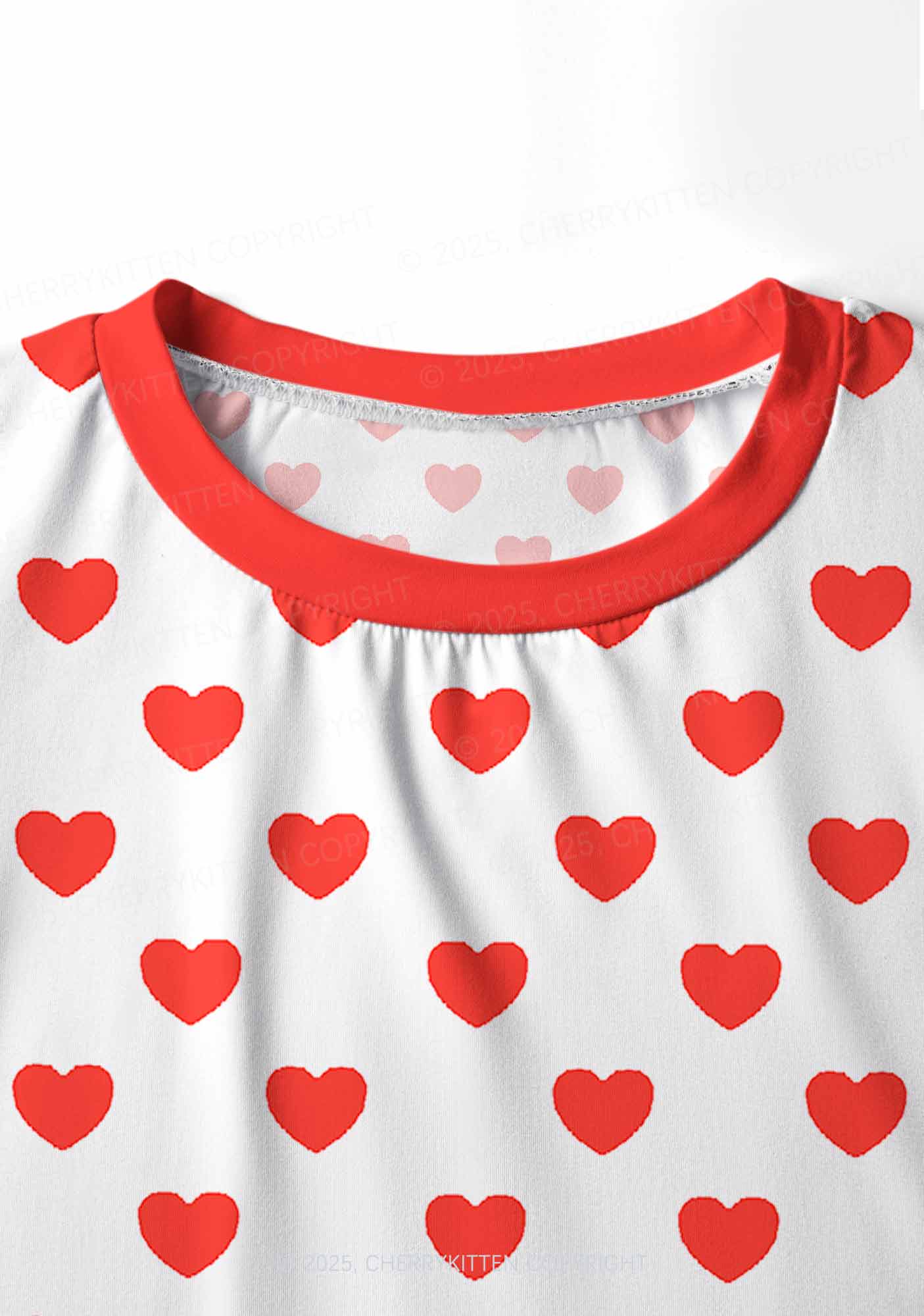 Red Heart On White Valentine's Day Y2K Print Long Sleeve Pajama Set Cherrykitten