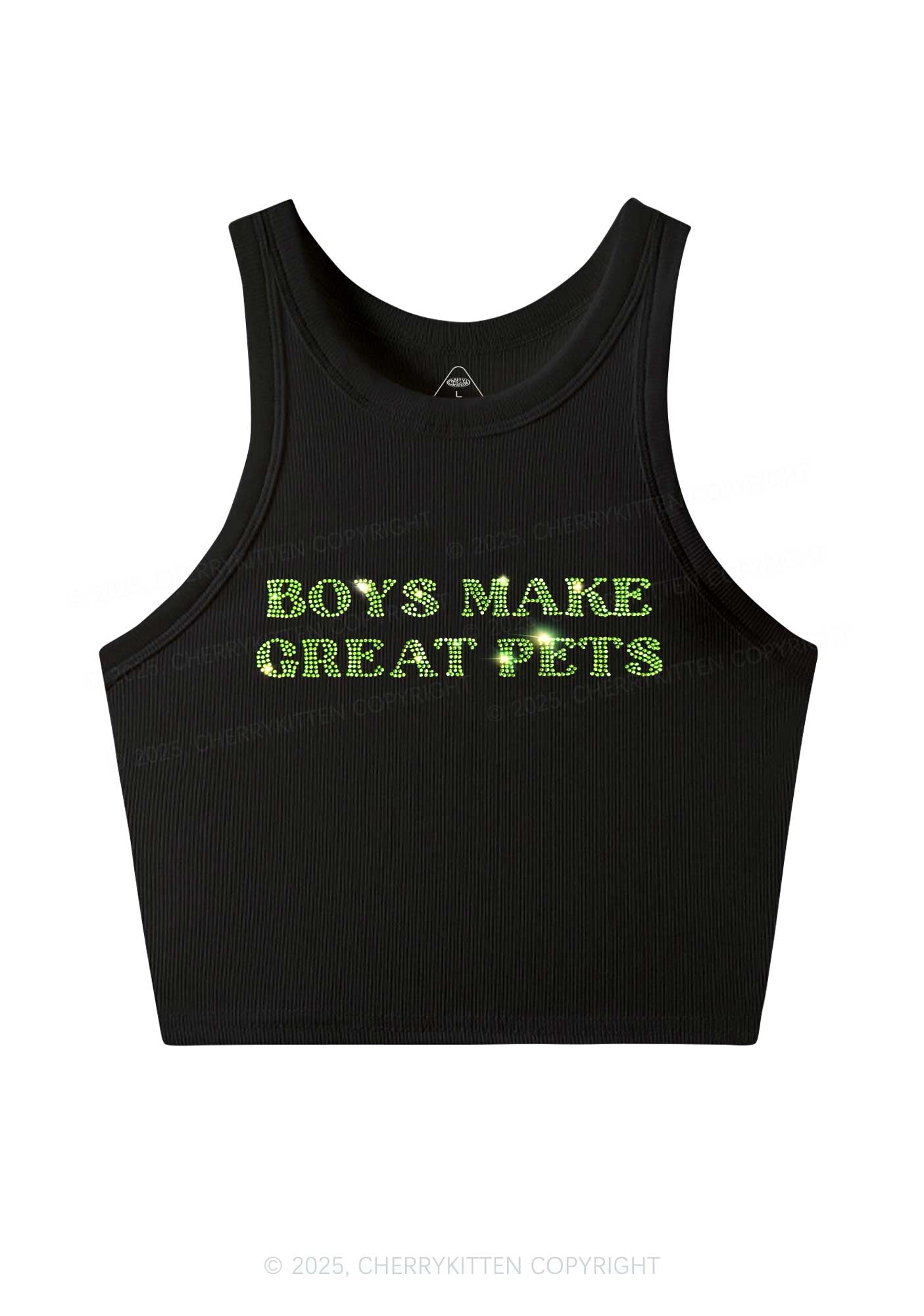 Rhinestone Boys Make Gr8 Pets Y2K Crop Tank Top Cherrykitten