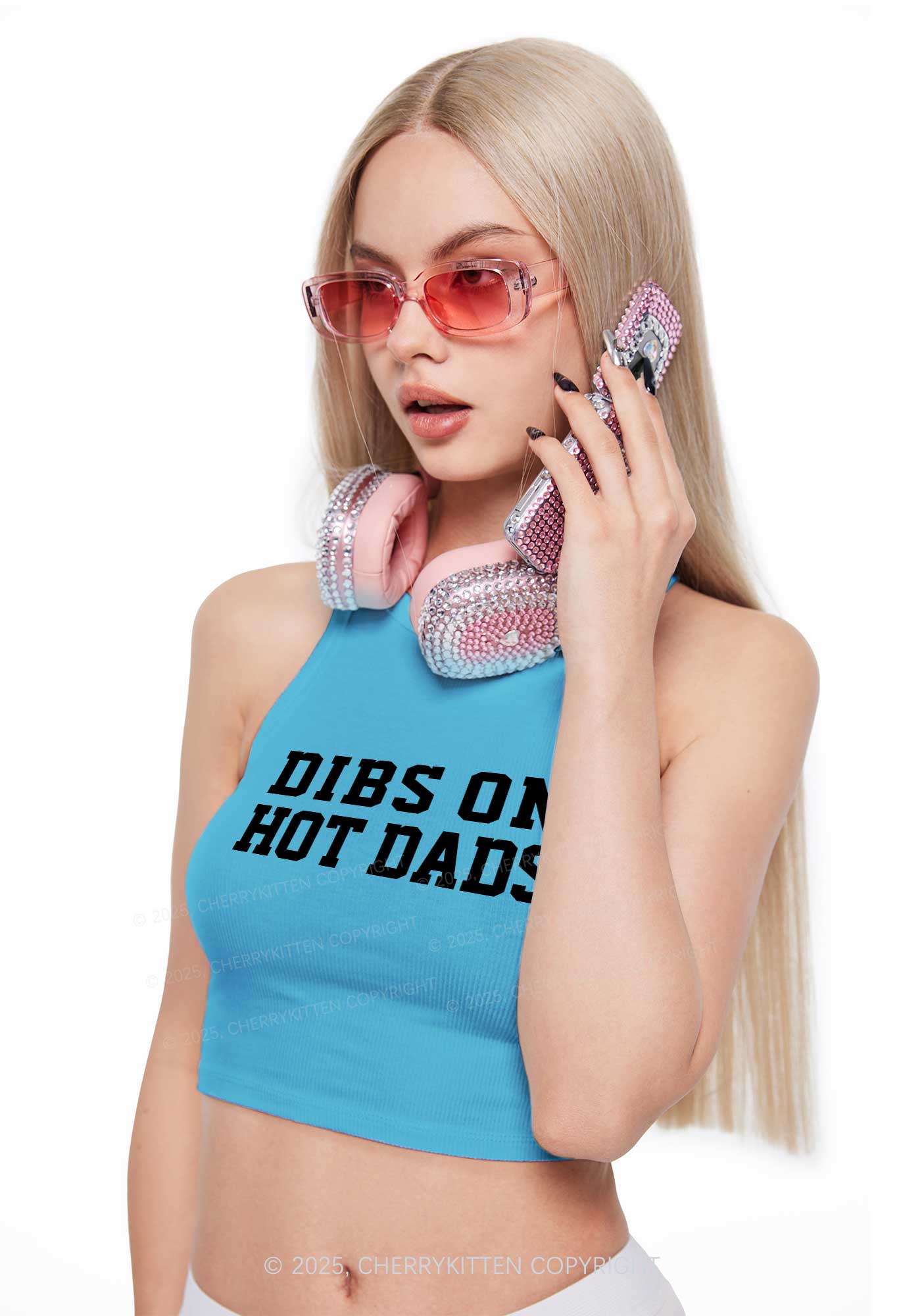 Dibs On Hot Dads Y2K Crop Tank Top Cherrykitten