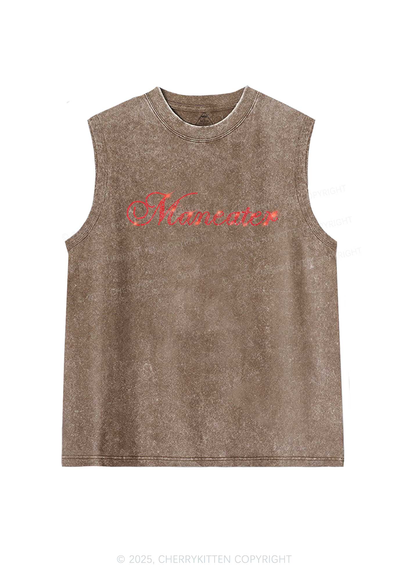 Rhinestone Maneater Y2K Washed Muscle Tank Cherrykitten