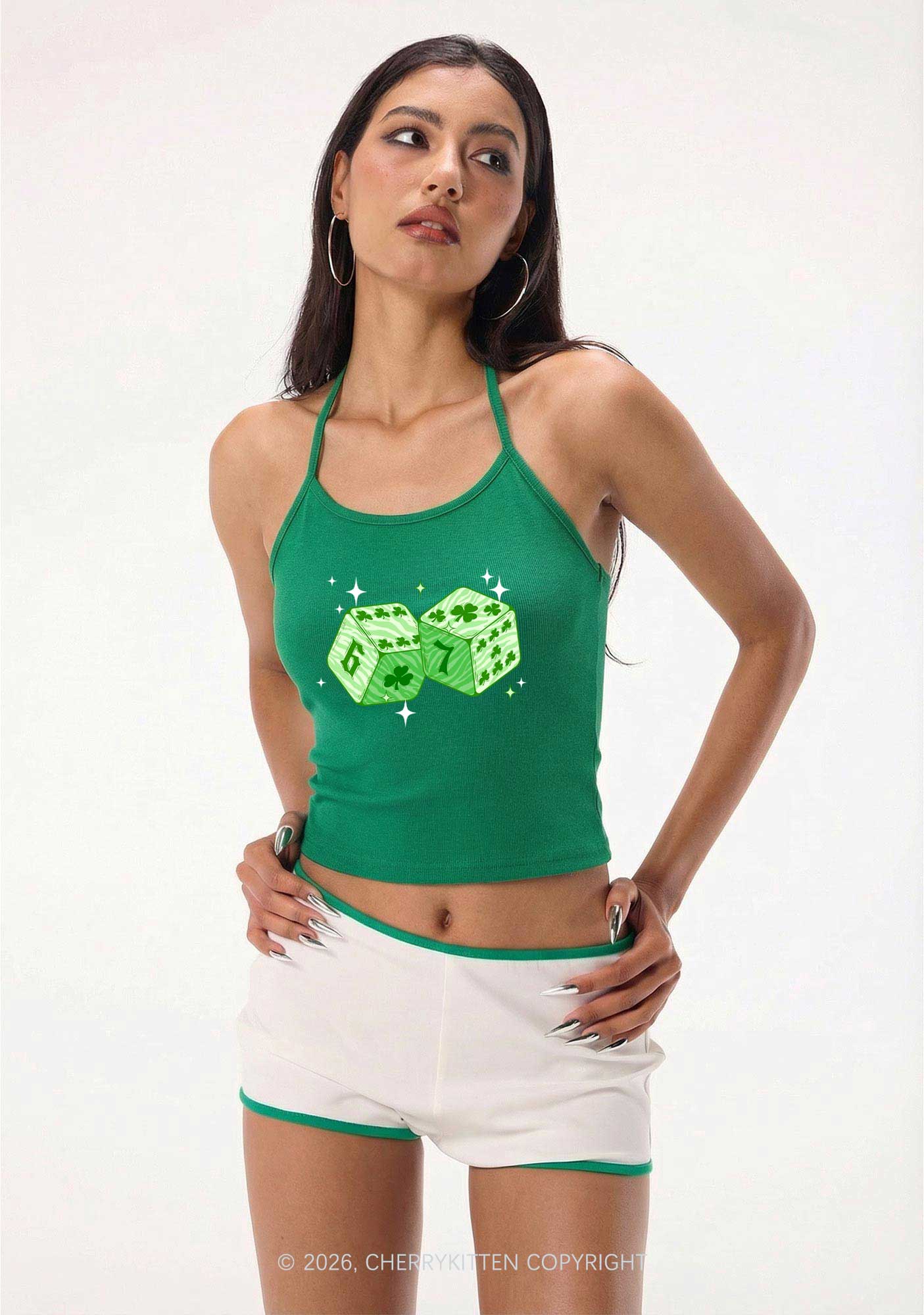 Green Clover Dice St Patricks Y2K Halter Neck Cami Cherrykitten