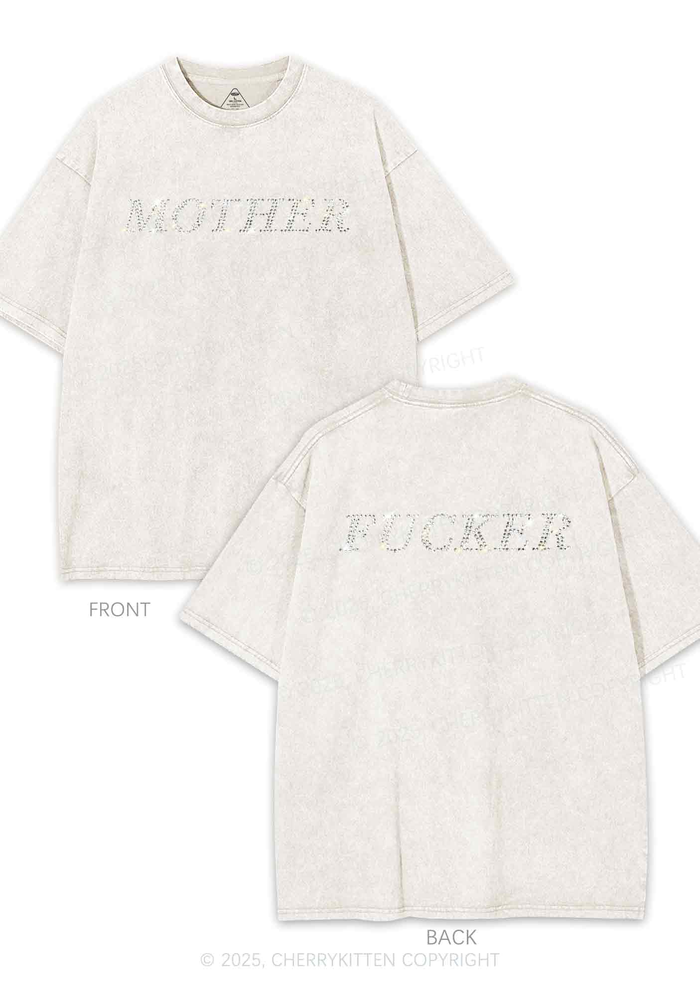 Rhinestone Motherfxcker Two Sides Y2K Shirts Washed Tee Cherrykitten