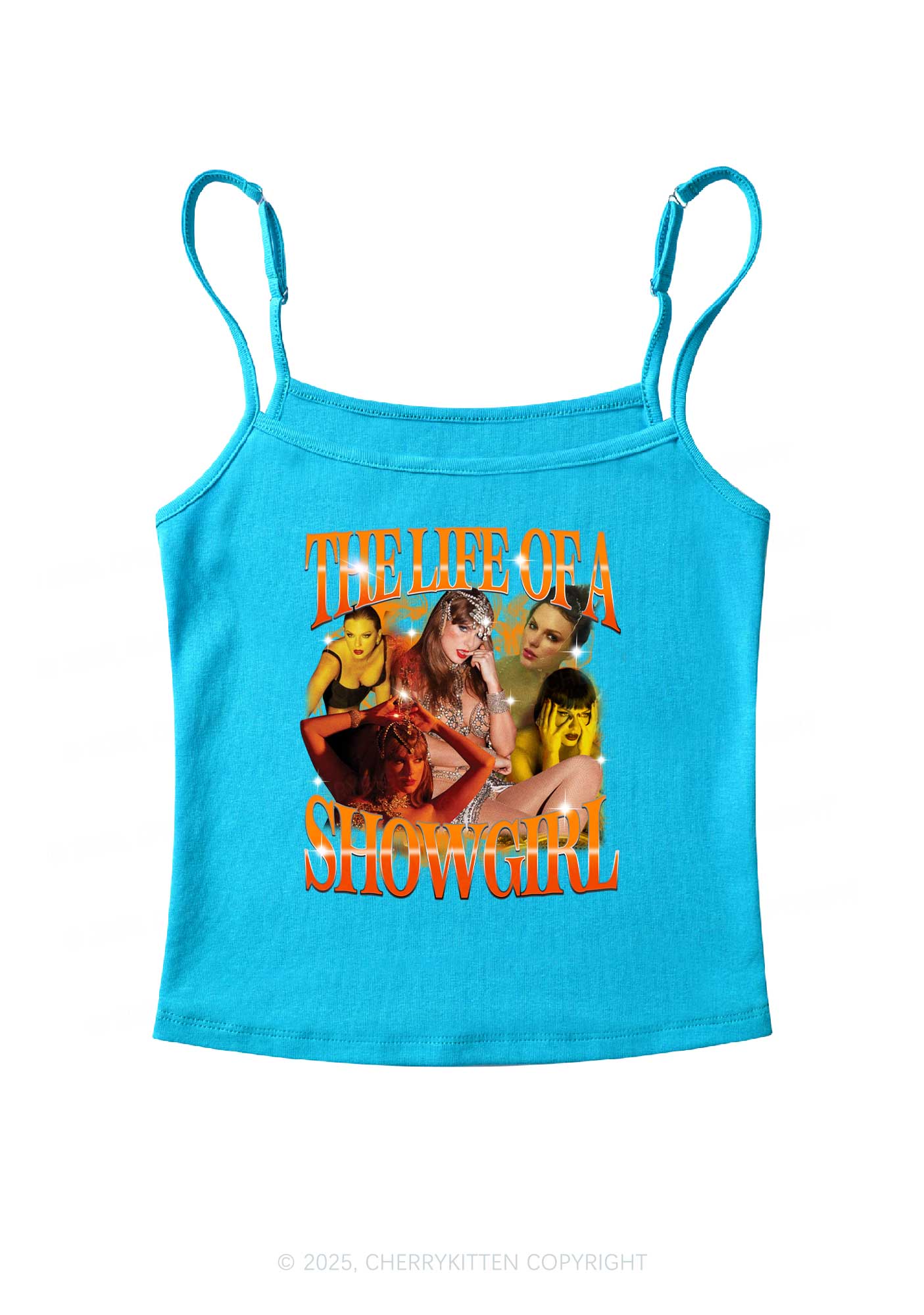 Orange Shiny Show TS Y2K Spaghetti Strap Cami Cherrykitten