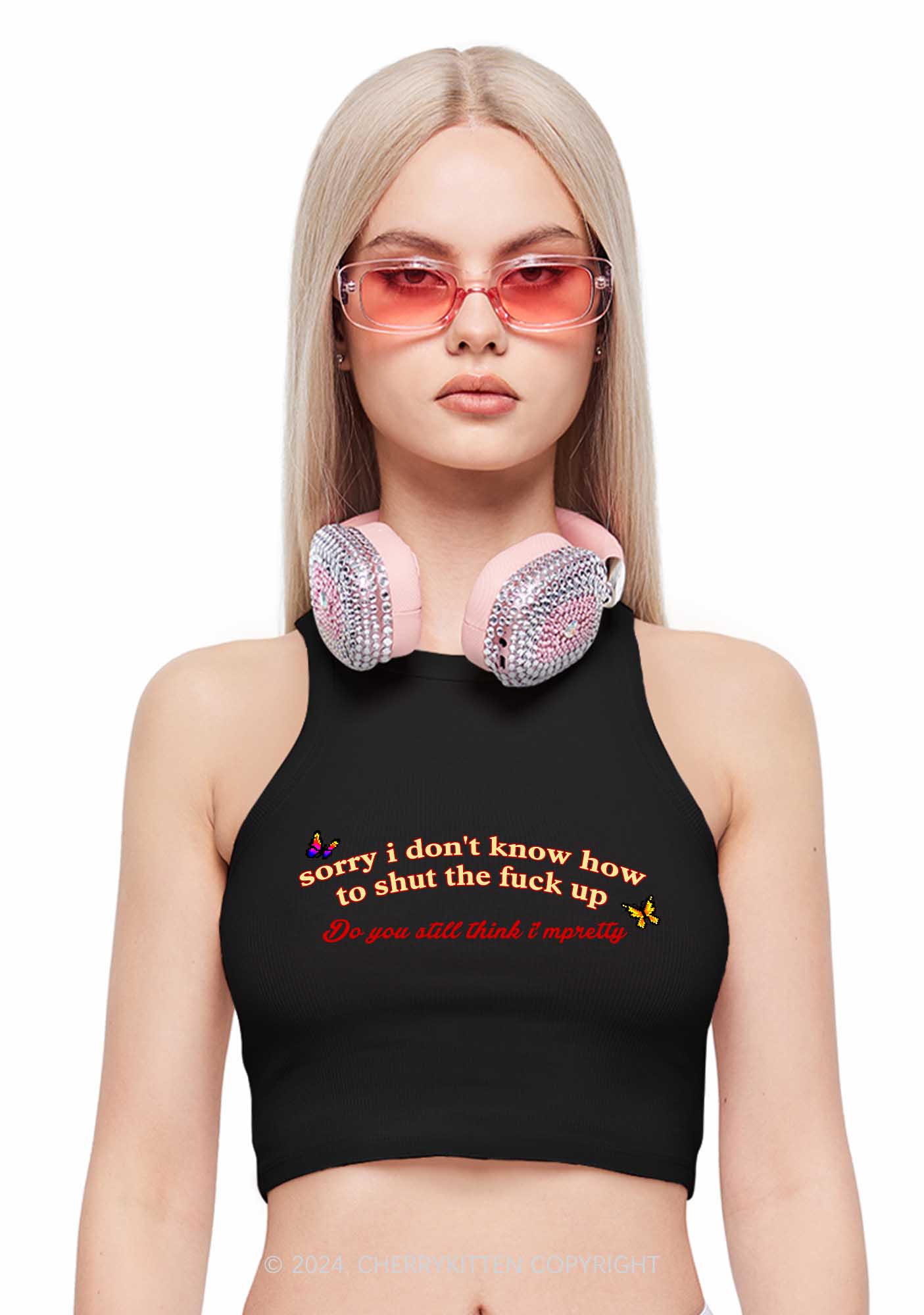 How To Shut Up Y2K Crop Tank Top Cherrykitten