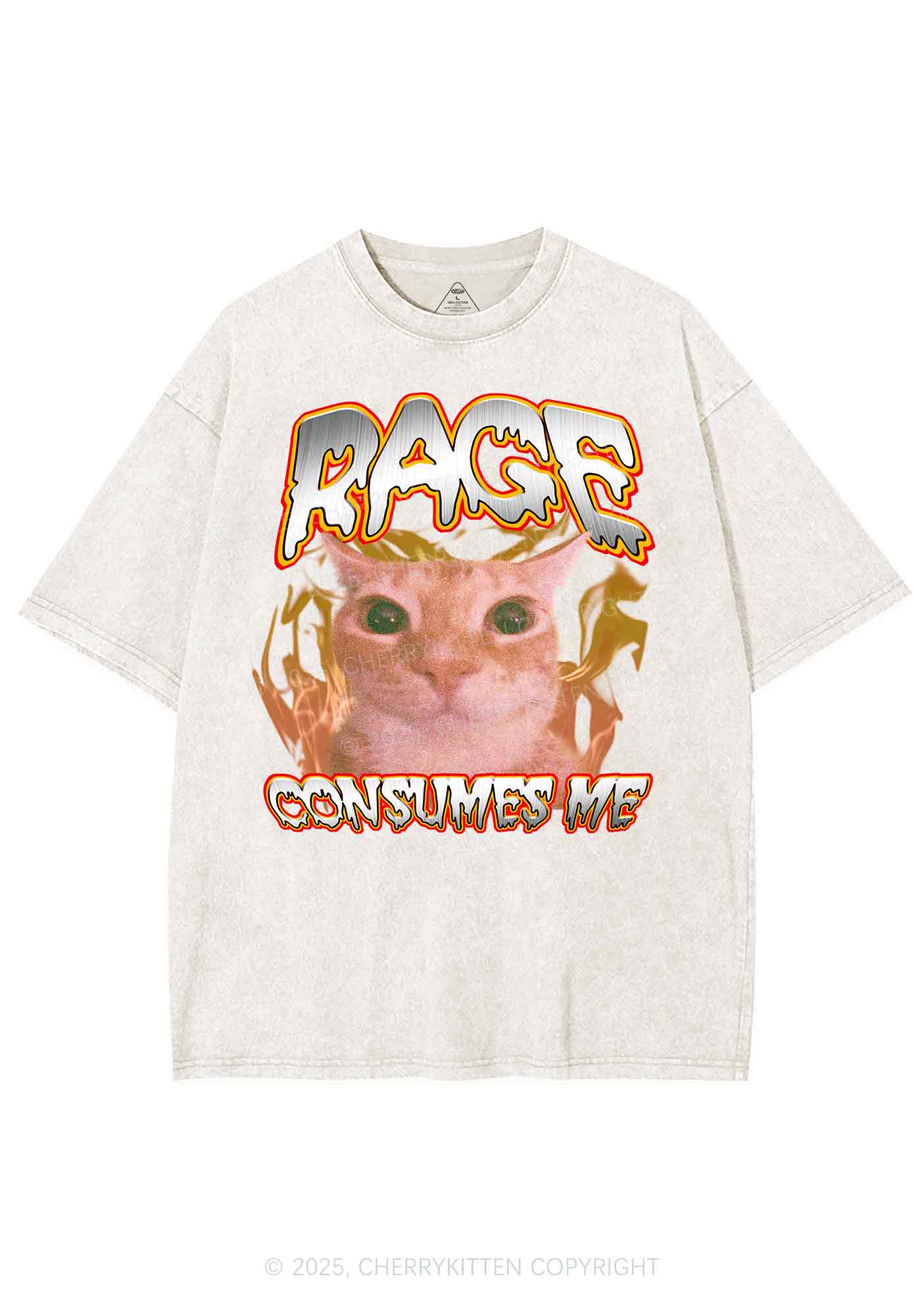 Rage Consumes Me Cat Y2K Shirts Washed Tee Cherrykitten