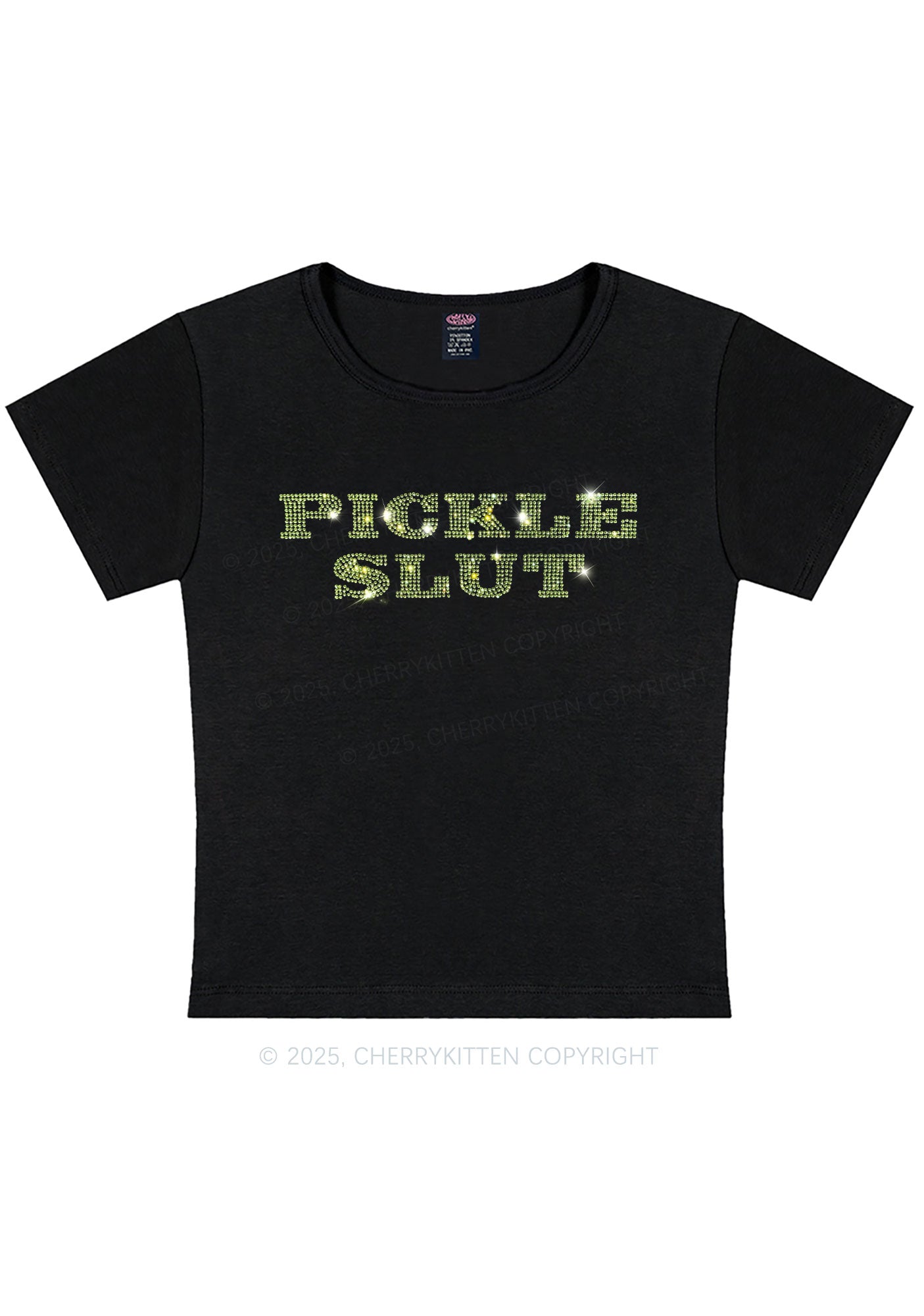 Curvy Rhinestone Pickle Slxt Y2K Baby Tee Cherrykitten