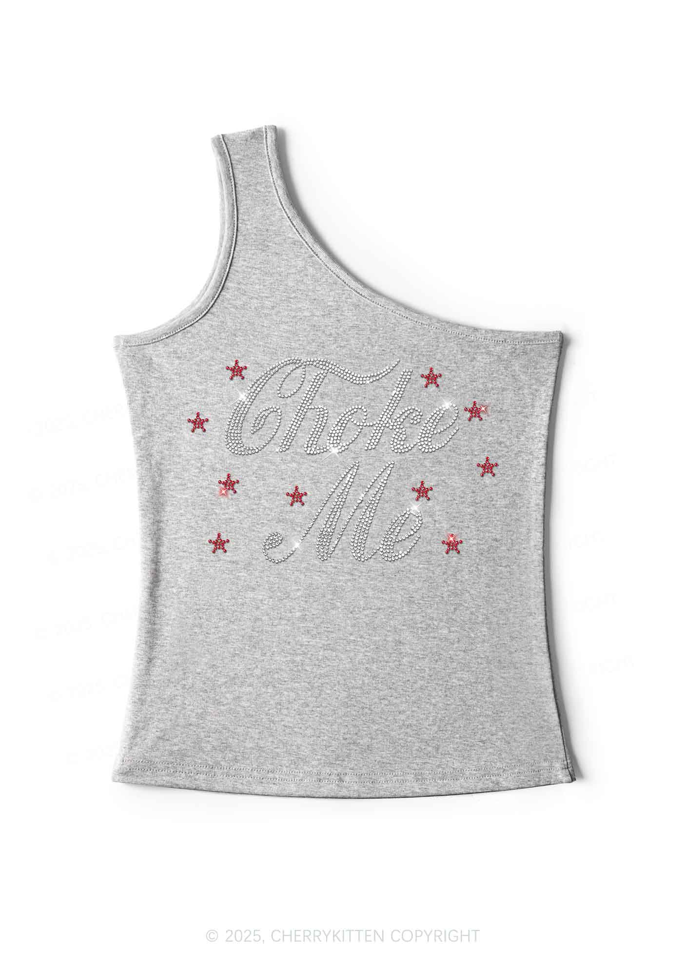 Rhinestone Choke Me Y2K One Shoulder Tank Top Cherrykitten