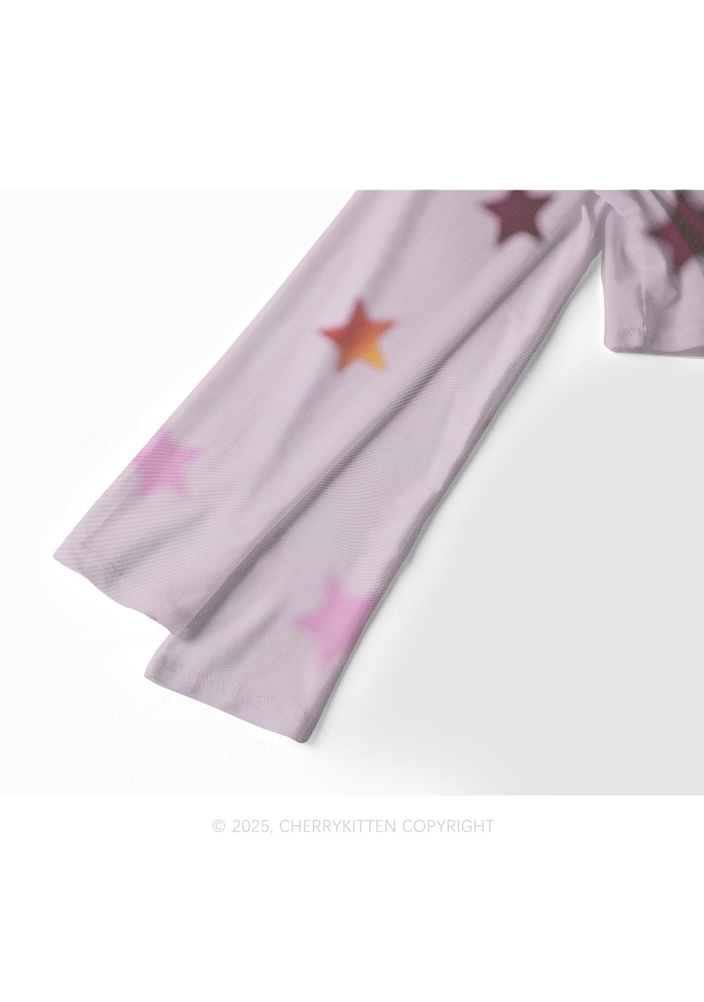 Cow Magic Stars Y2K Mesh Long Sleeve Crop Top Cherrykitten