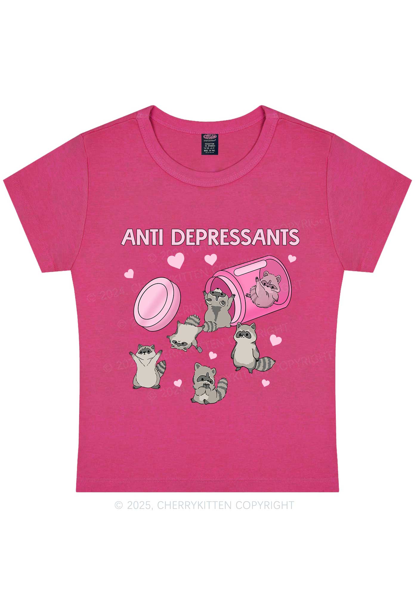Anti Depressants Raccoon Y2K Baby Tee Cherrykitten