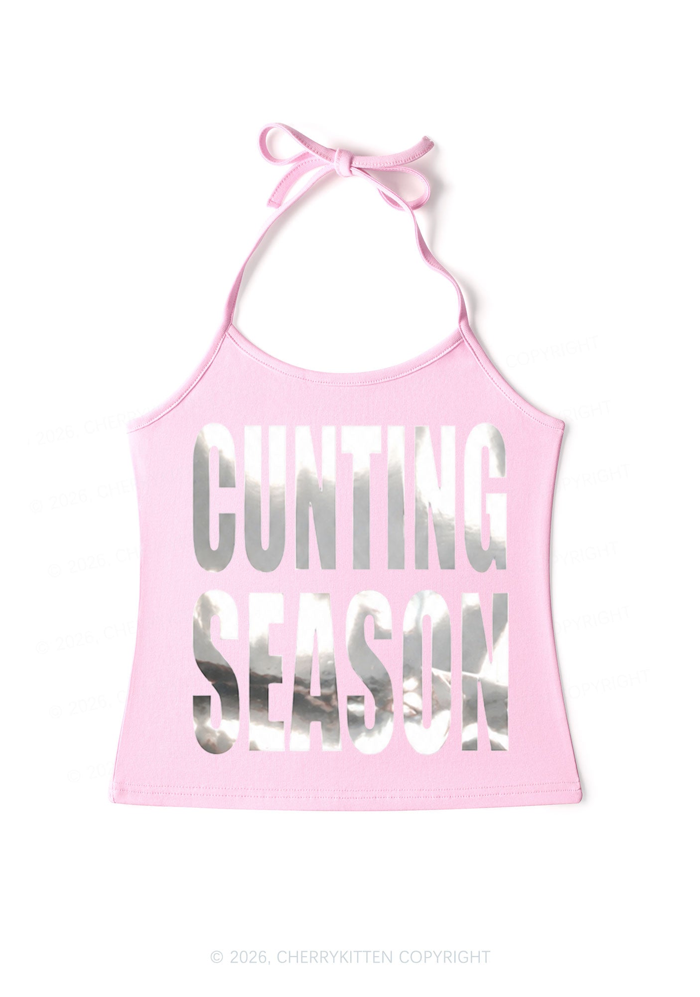 Cxxting Season Silver Foil Printed Y2K Halter Neck Cami Cherrykitten