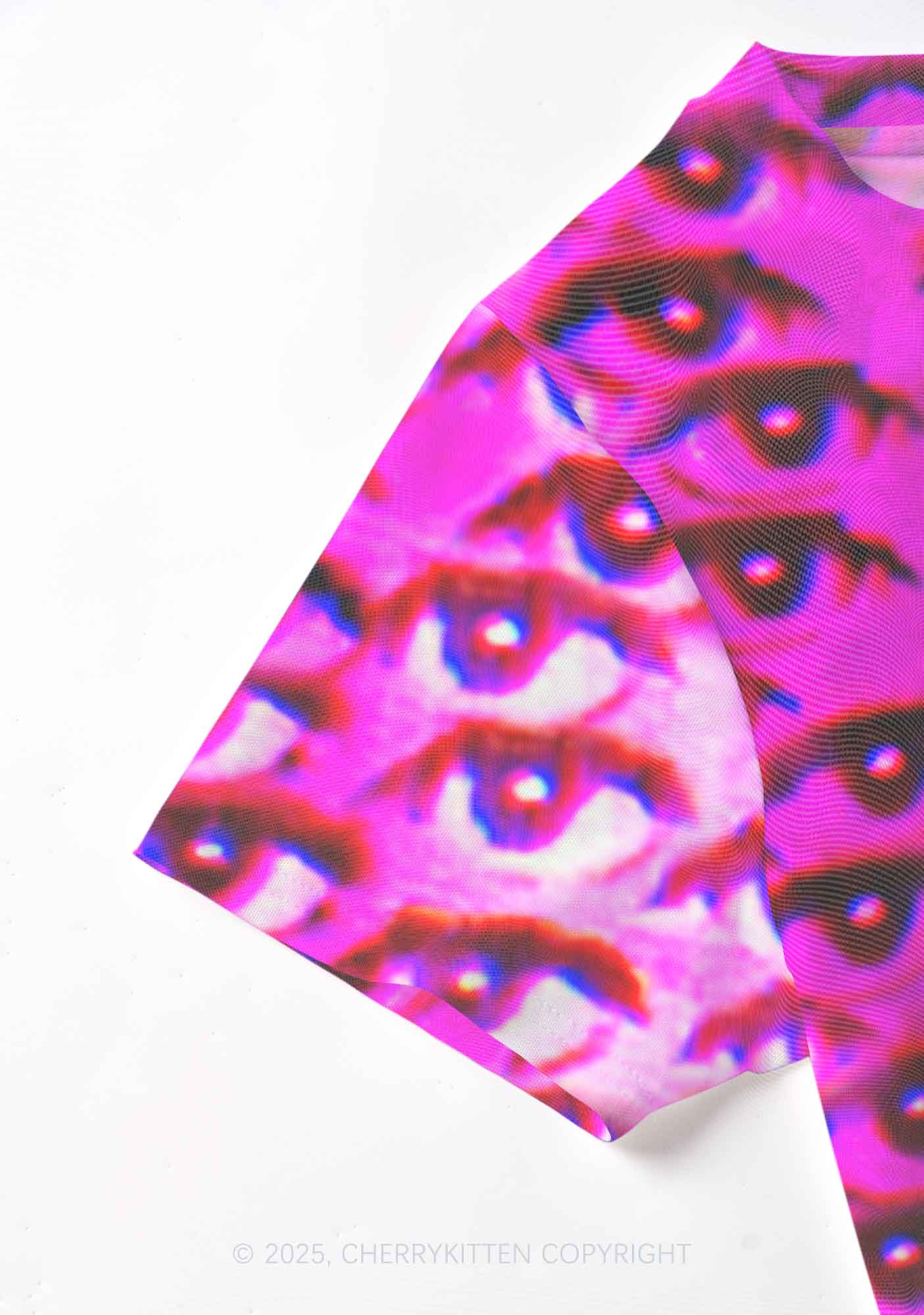 Halloween Pink Eyes Y2K Mesh Crop Top Cherrykitten