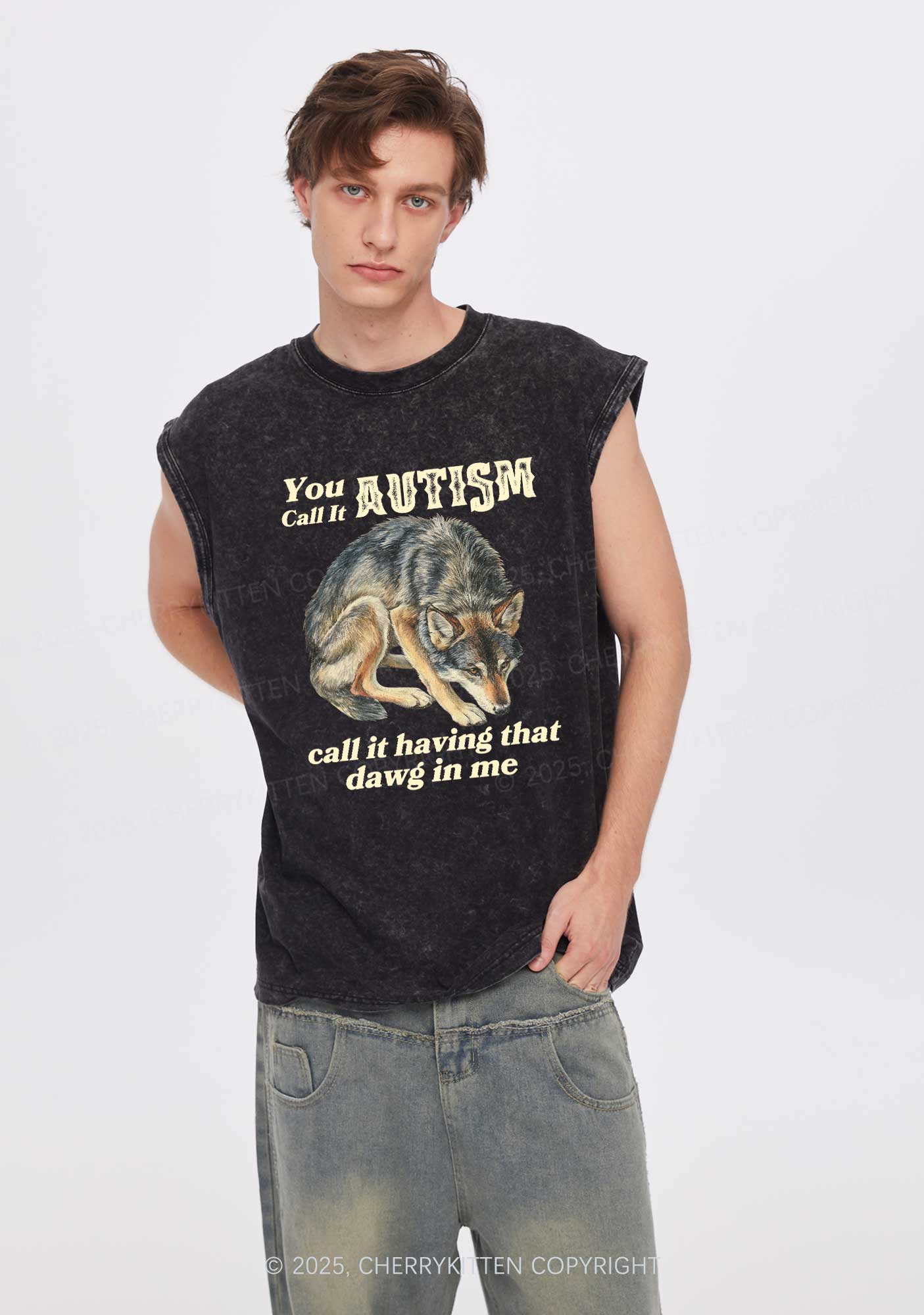You Call It Autism Y2K Washed Muscle Tank Cherrykitten