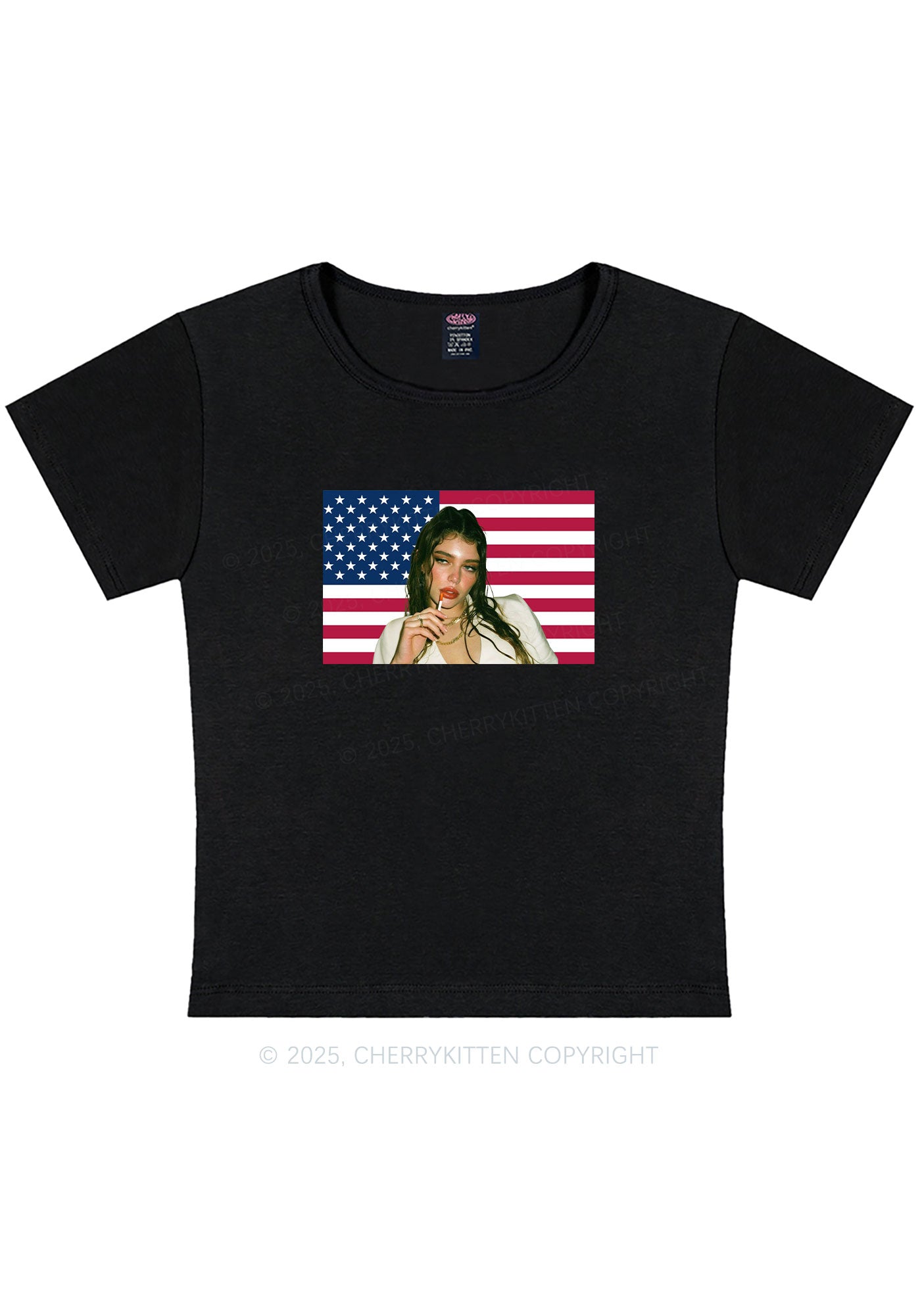 Custom Portrait Flag Y2K Baby Tee Cherrykitten