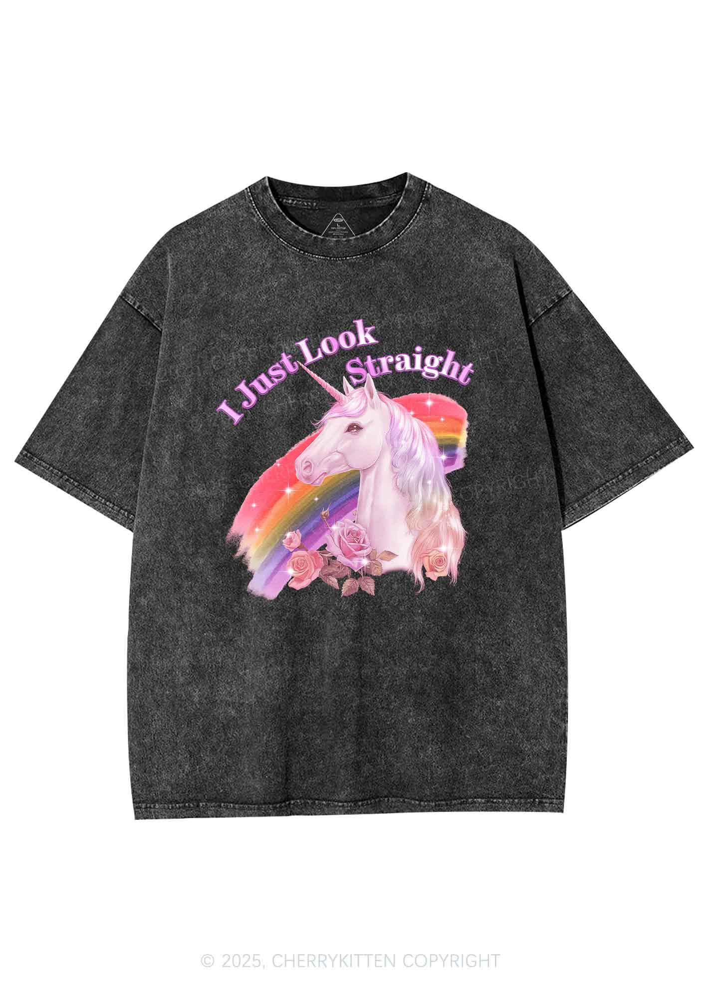 Look Straight Unicorn Pride Y2K Shirts Washed Tee Cherrykitten