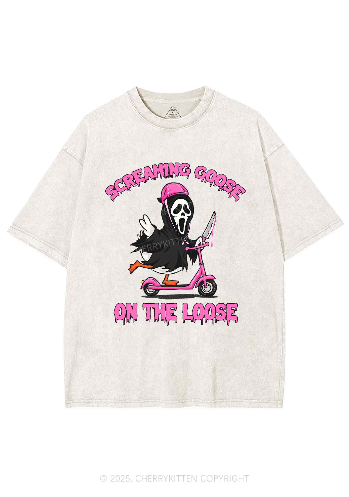 Halloween Screaming Goose On Loose Y2K Shirts Washed Tee Cherrykitten