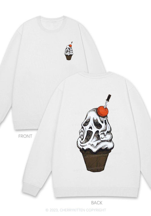 Halloween Skull Ice Cream Two Sides Y2K Sweatshirt Cherrykitten