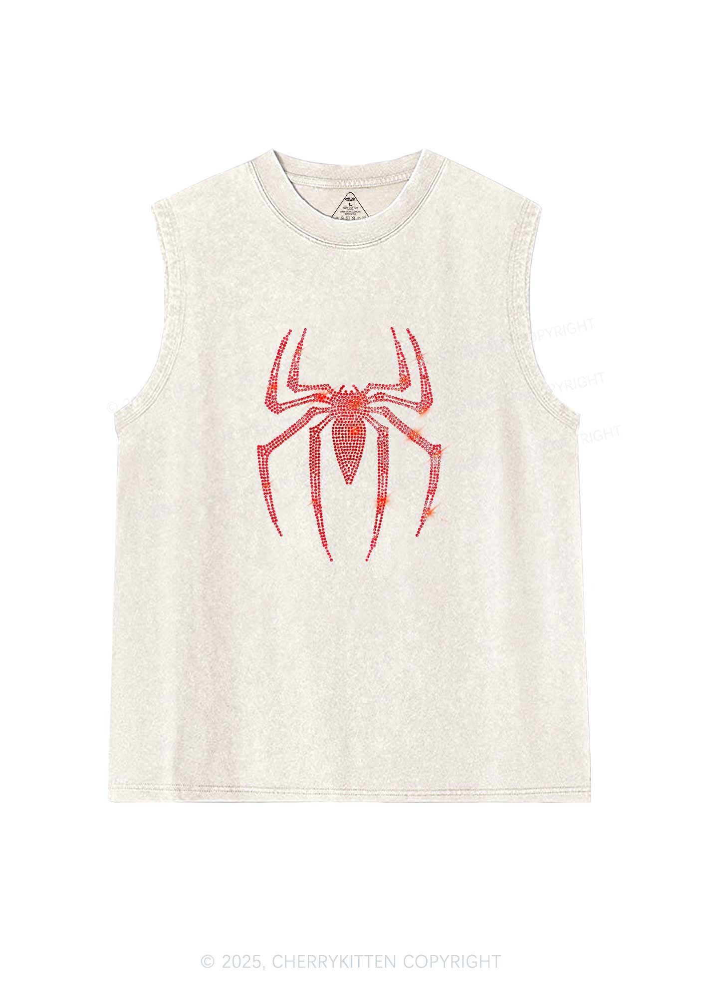 Rhinestone Red Spider Y2K Washed Muscle Tank Cherrykitten