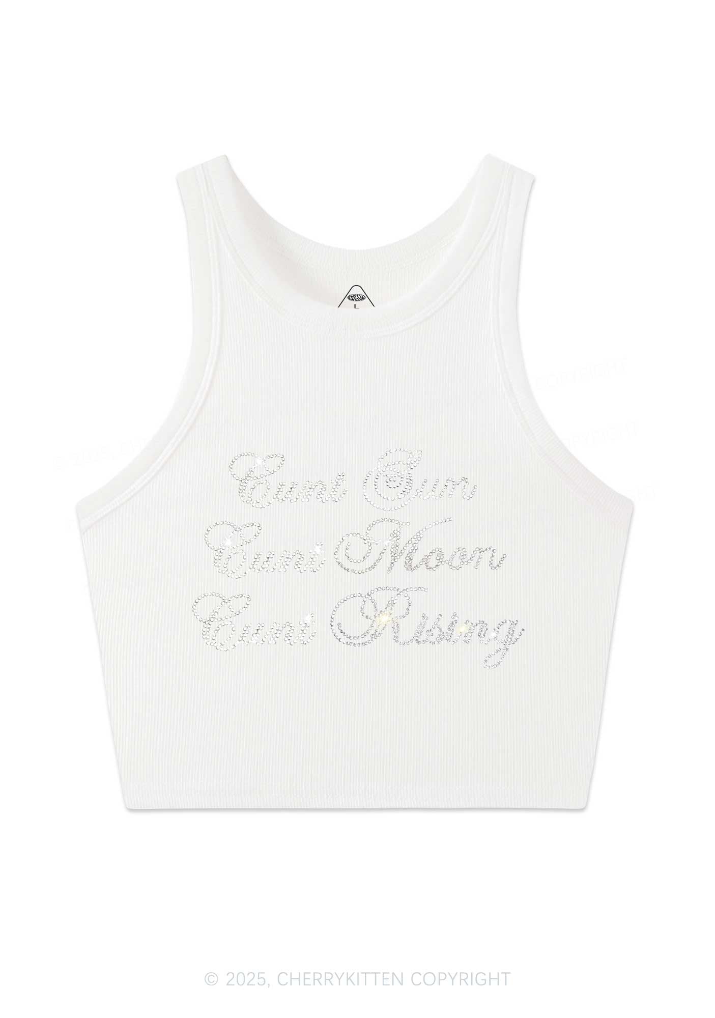 Rhinestone Sun Moon Rising Y2K Crop Tank Top Cherrykitten
