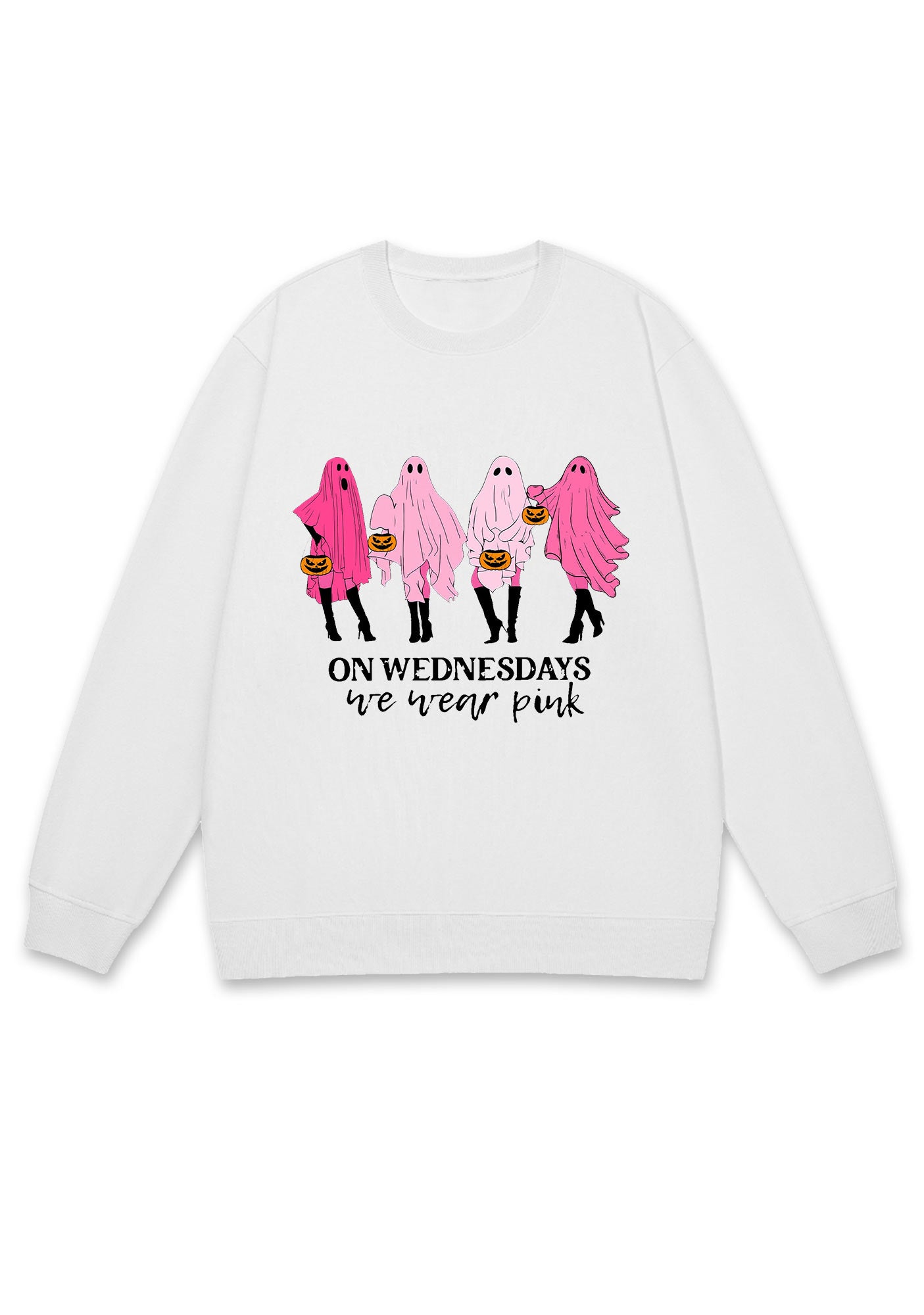 On Wednesday We Wear Pink Ghost Halloween Y2K Sweatshirt Cherrykitten