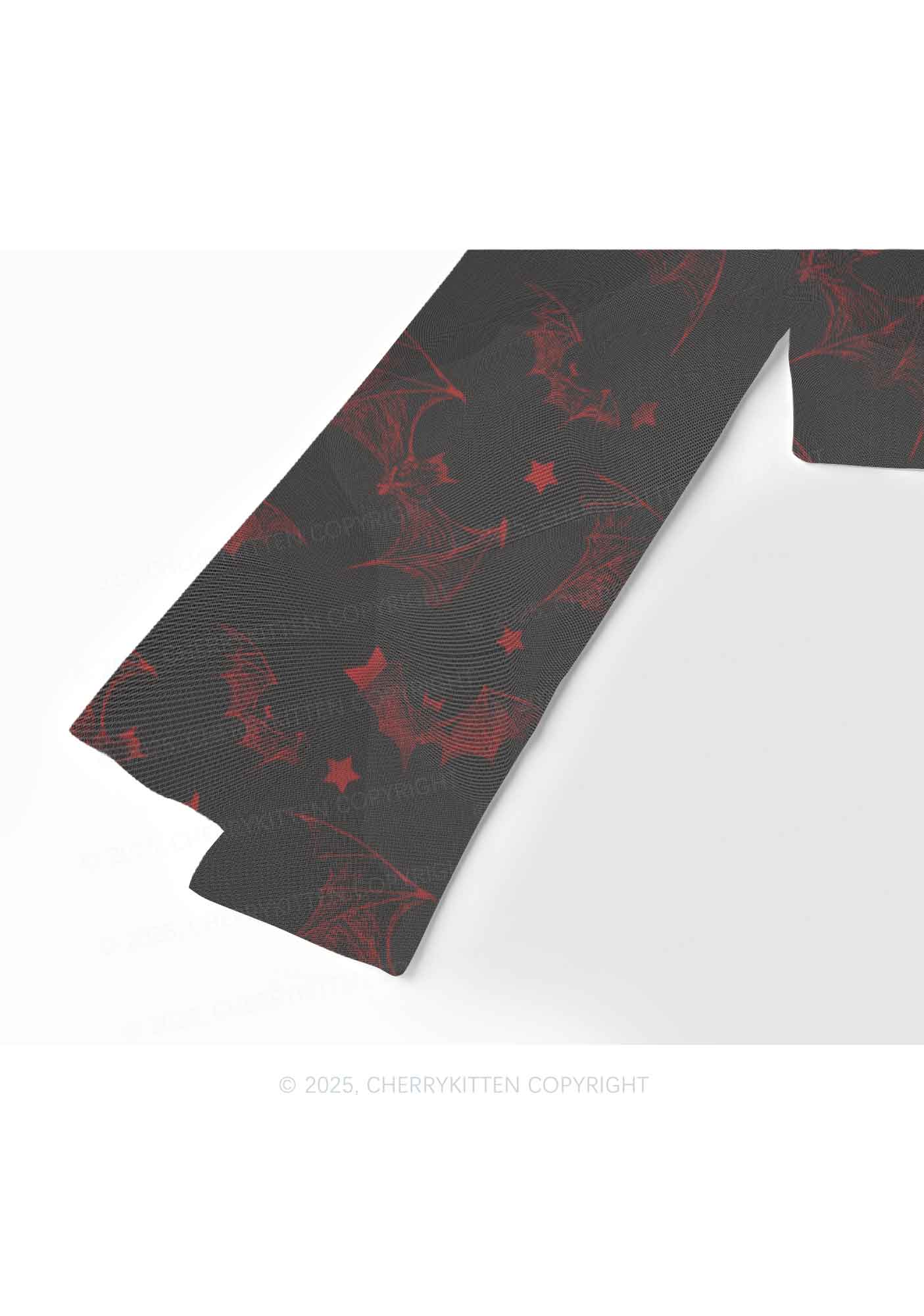 Bat And Star Y2K Mesh Long Sleeve Crop Top Cherrykitten