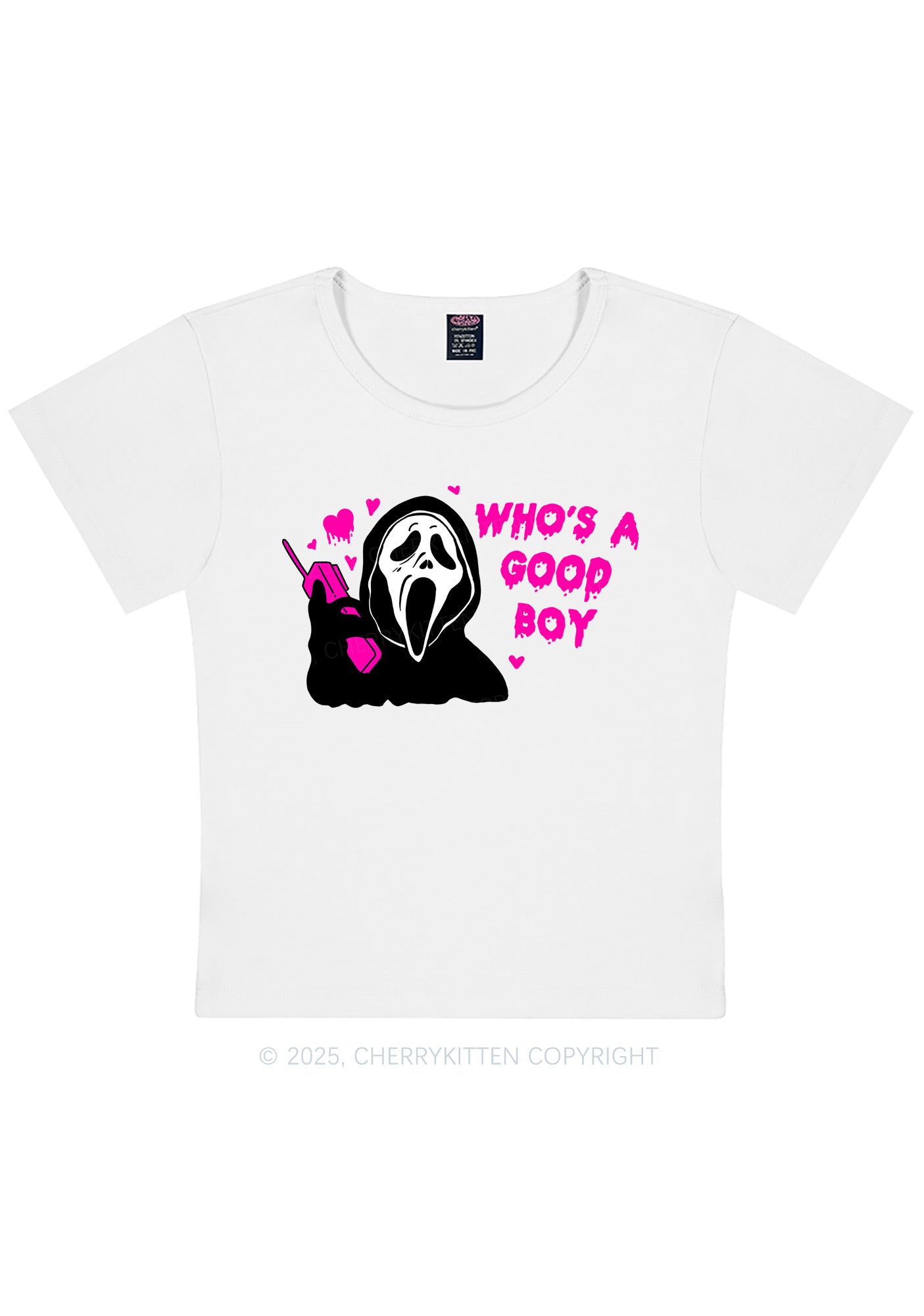 Halloween Whos Good Boy Y2K Baby Tee Cherrykitten