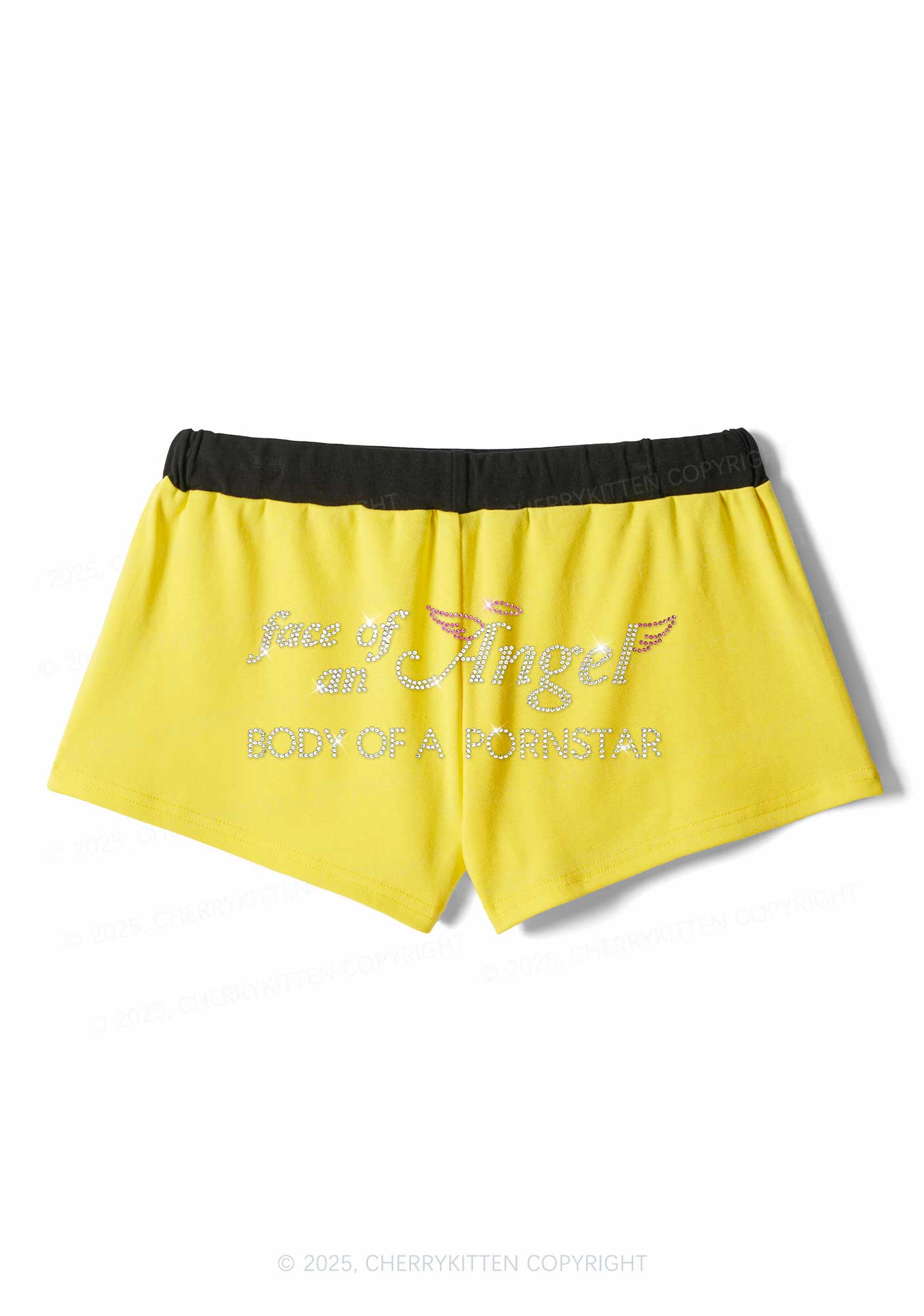 Rhinestone Face Of An Angel Y2K Drawstring Mini Shorts Cherrykitten