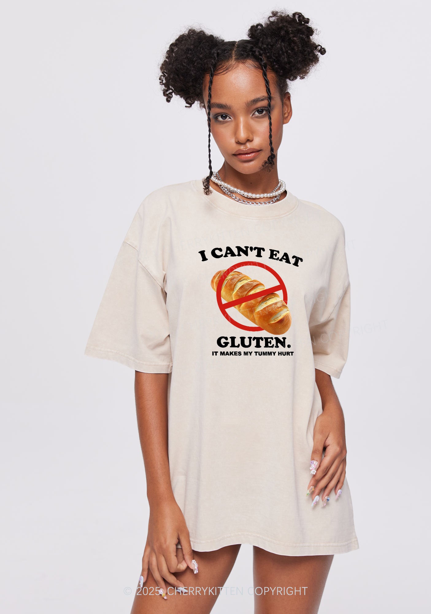 I Cant Eat Gluten Y2K Shirts Washed Tee Cherrykitten