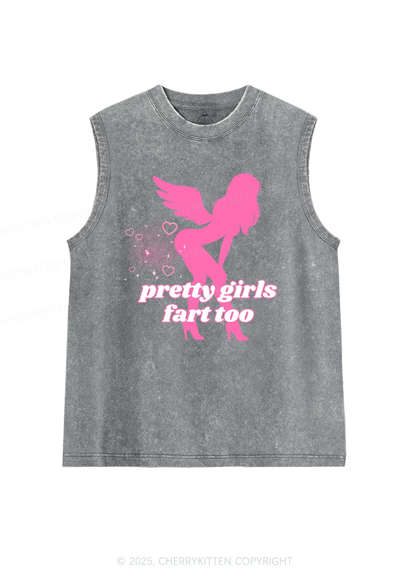 Pretty Girls Fart Too Y2K Washed Muscle Tank Cherrykitten