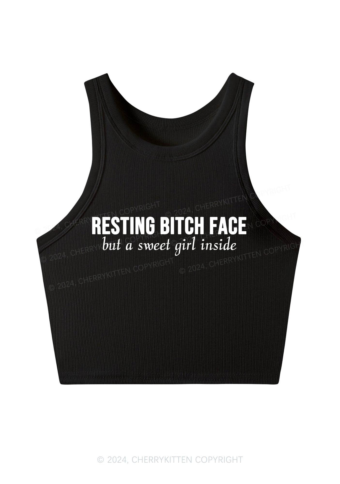 Resting Bxxch Face Y2K Crop Tank Top Cherrykitten