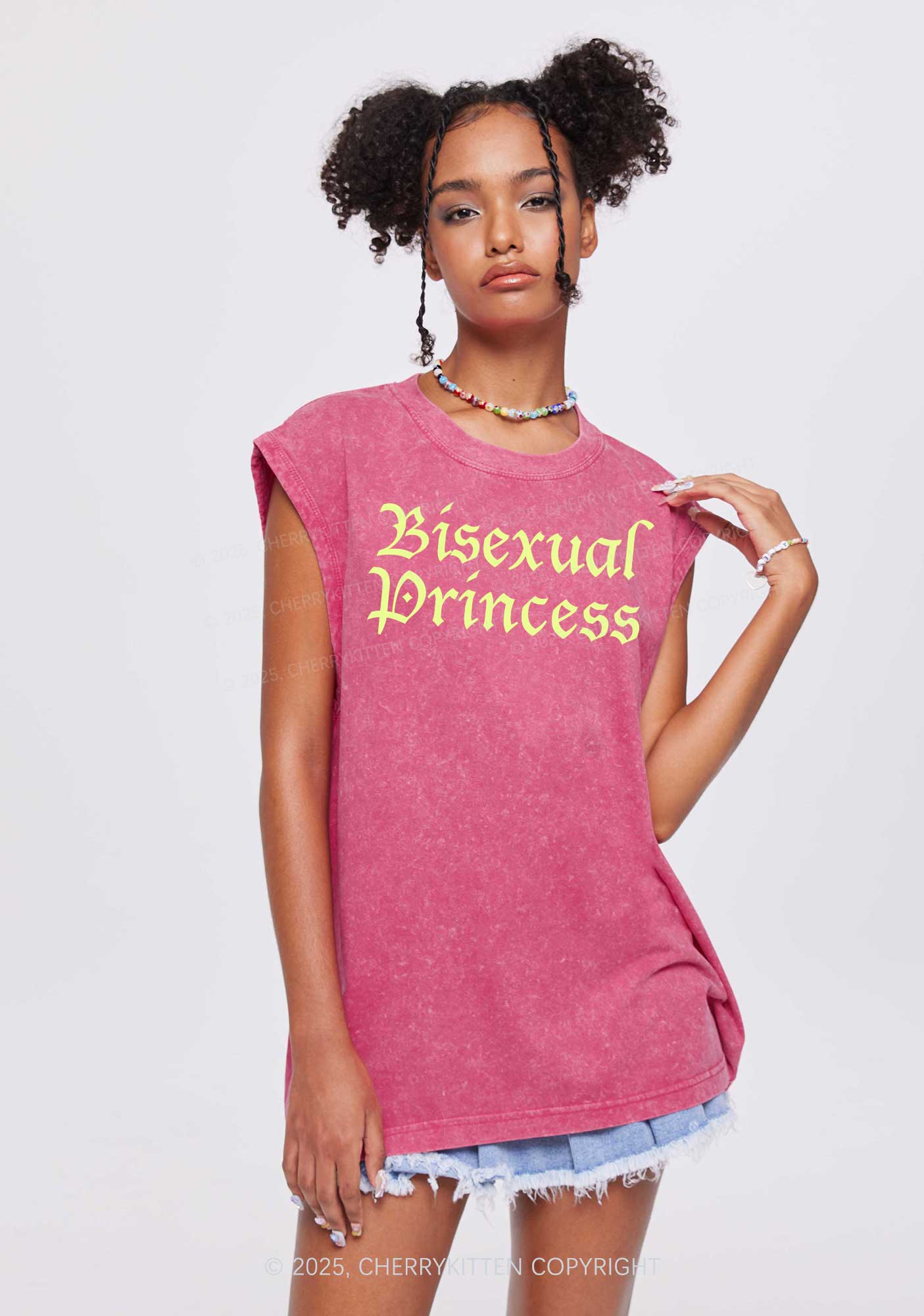 Bisexual Princess Pride Y2K Washed Muscle Tank Cherrykitten