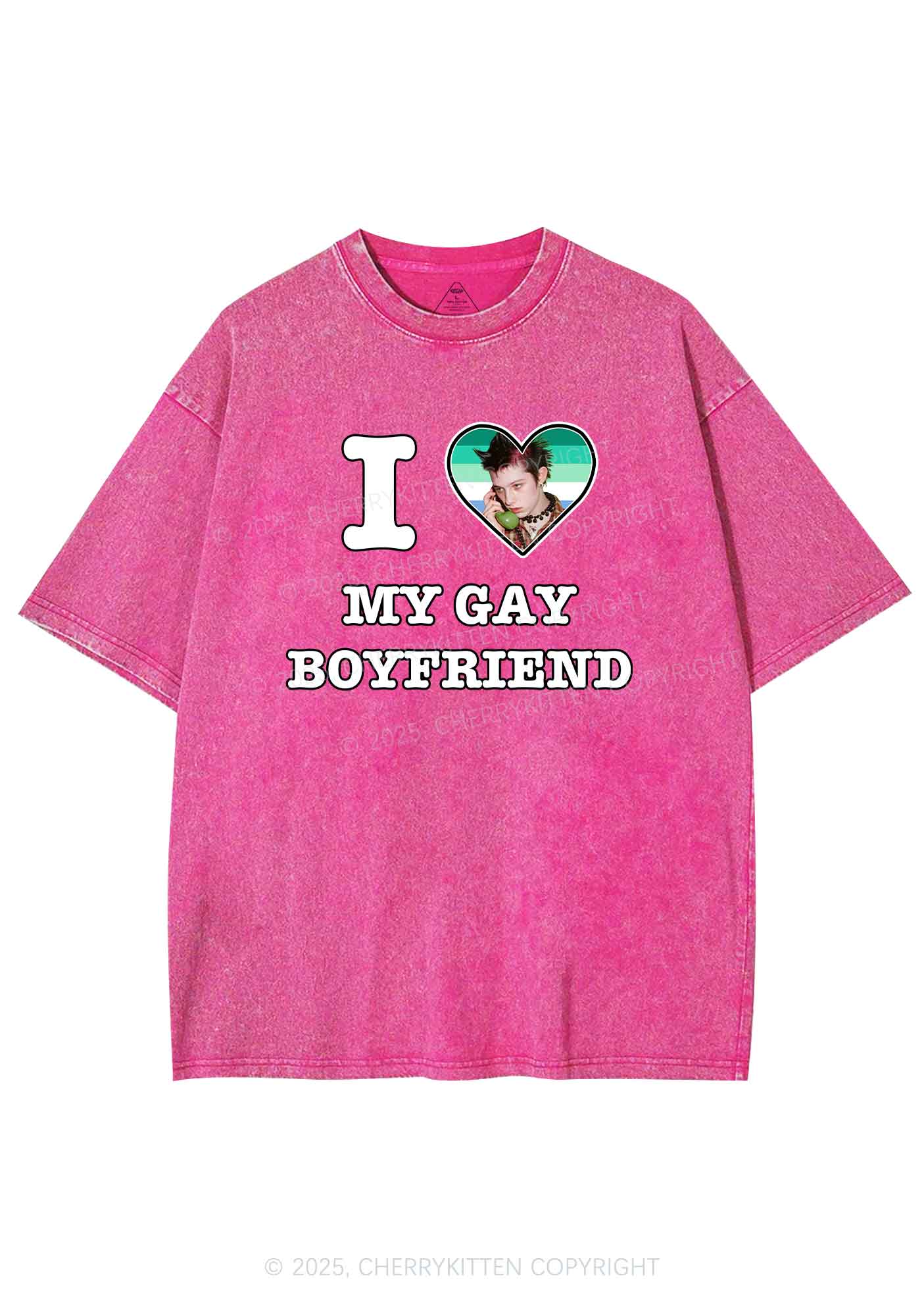 Custom My Gay BF Pride Y2K Shirts Washed Tee Cherrykitten