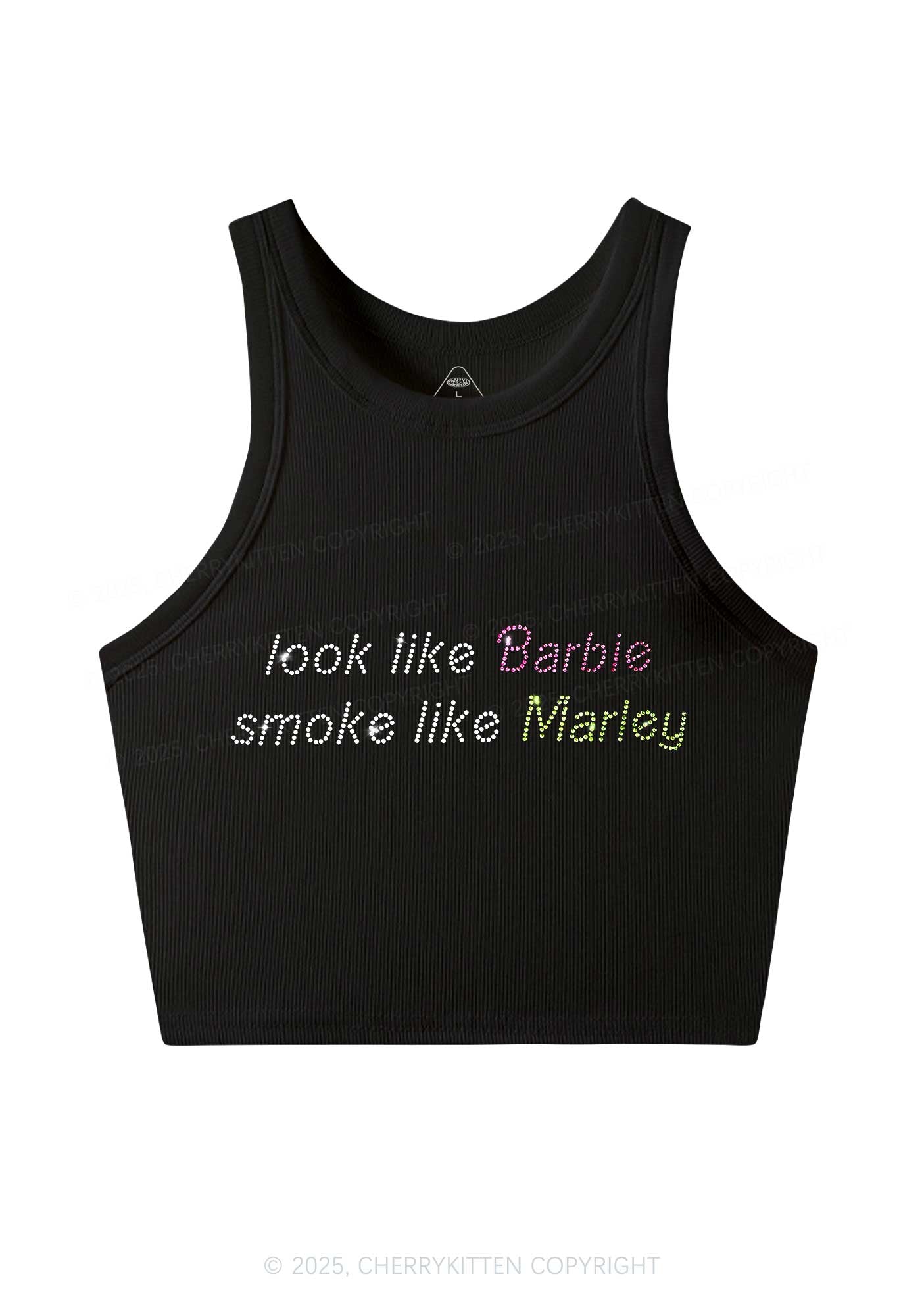 Rhinestone Smoke Like Marley Y2K Crop Tank Top Cherrykitten