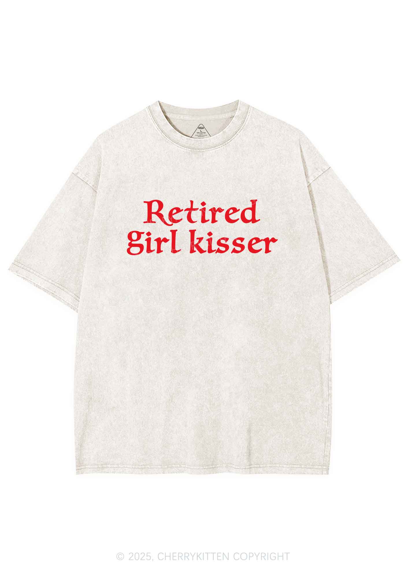 Retired Girl Kisser Pride Y2K Shirts Washed Tee Cherrykitten