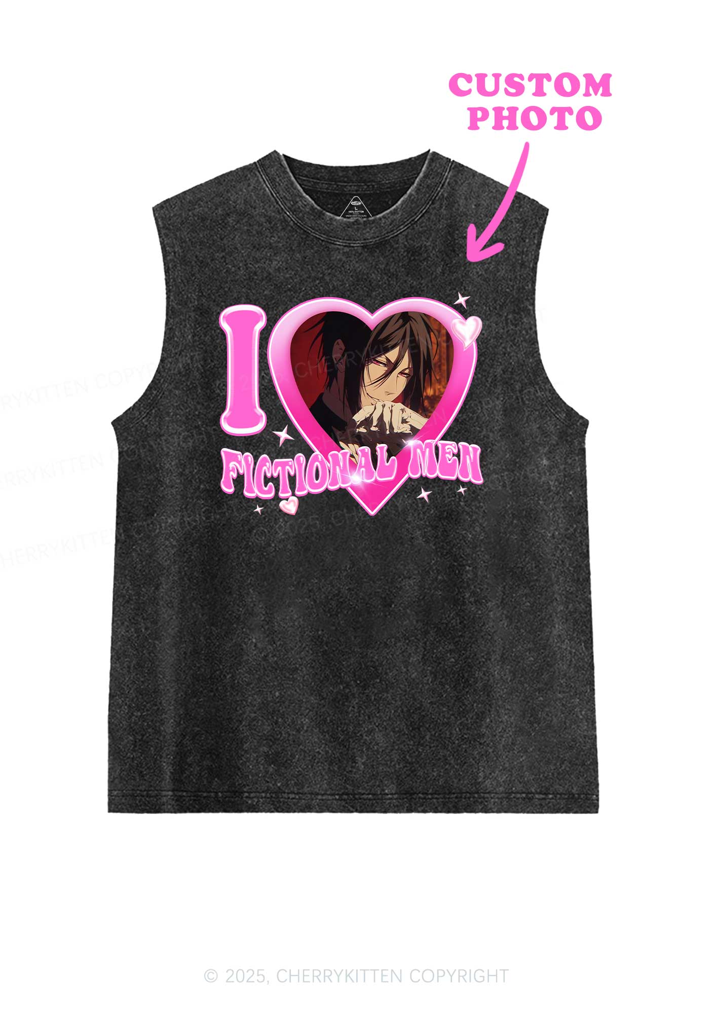 Custom I Love Fictional Men Y2K Washed Muscle Tank Cherrykitten