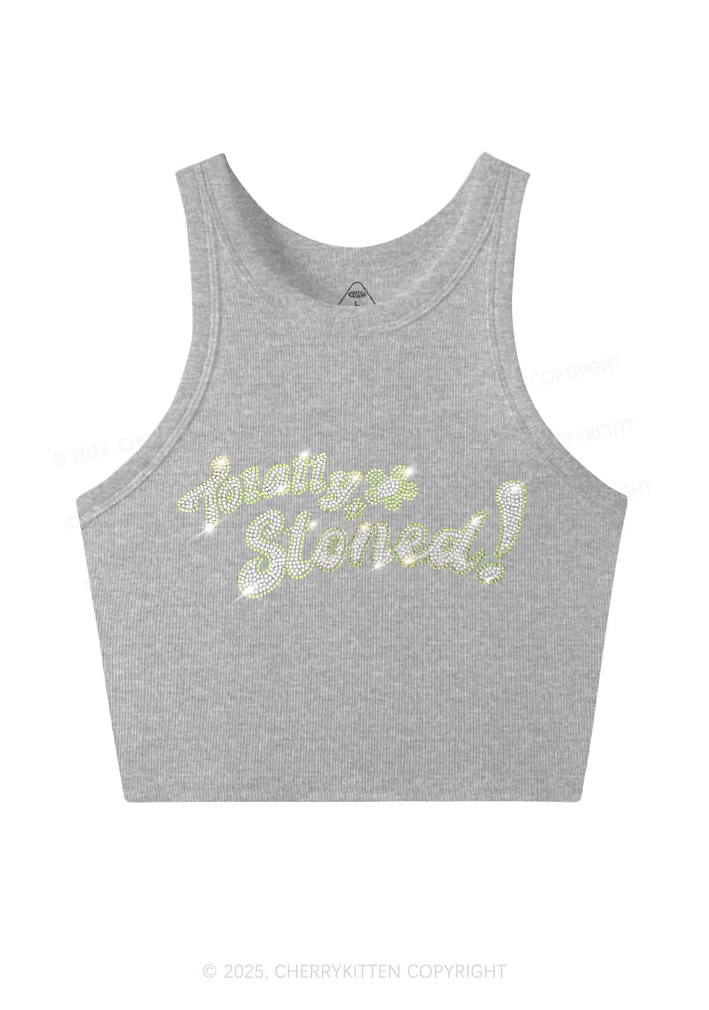 Rhinestone Totally Stoned Y2K Crop Tank Top Cherrykitten