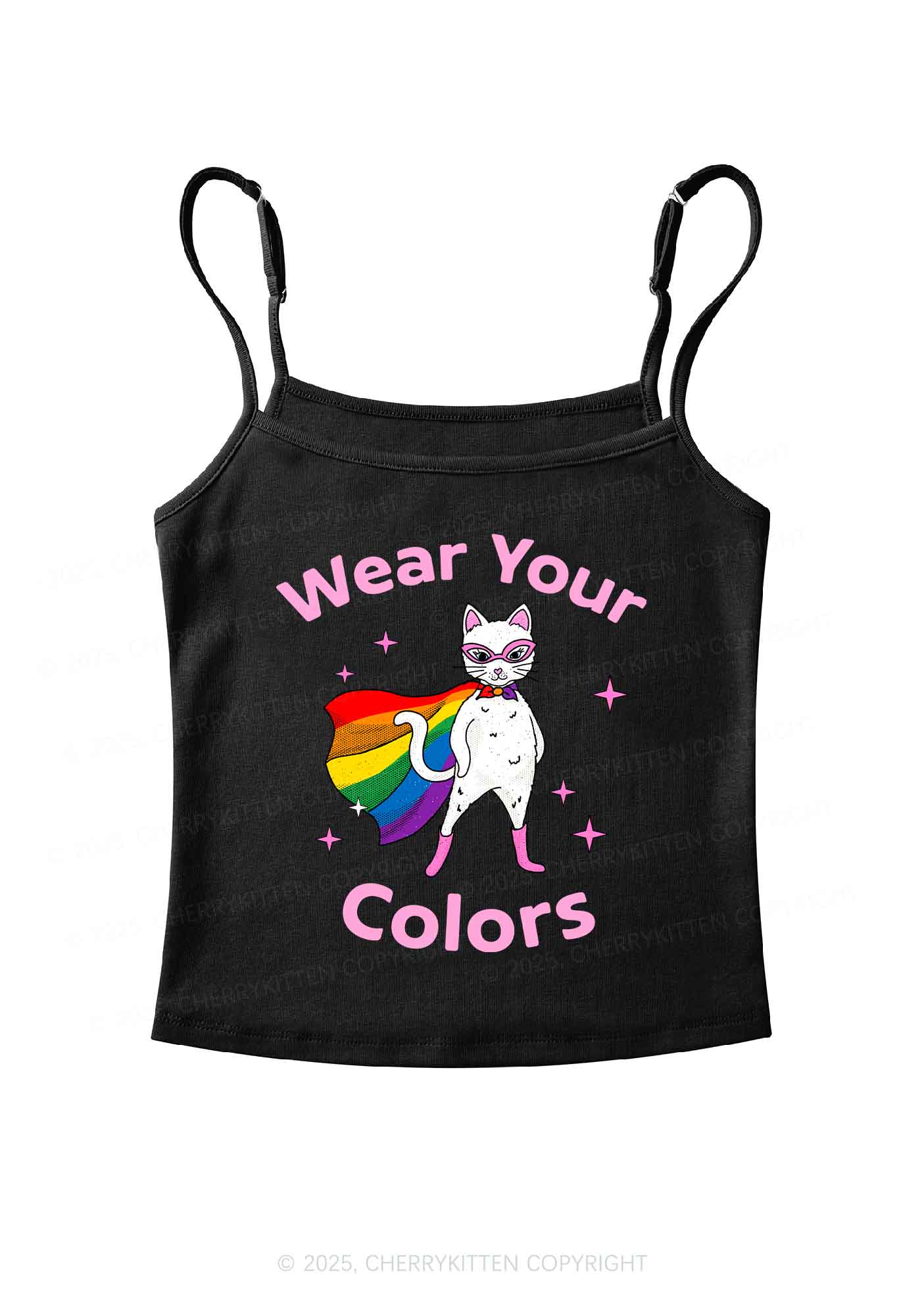 Pride Flag Cat Y2K Spaghetti Strap Cami Cherrykitten